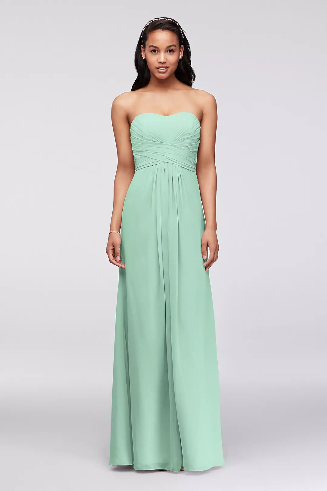 Long Strapless Chiffon Dress with Pleated Bodice - Image 6