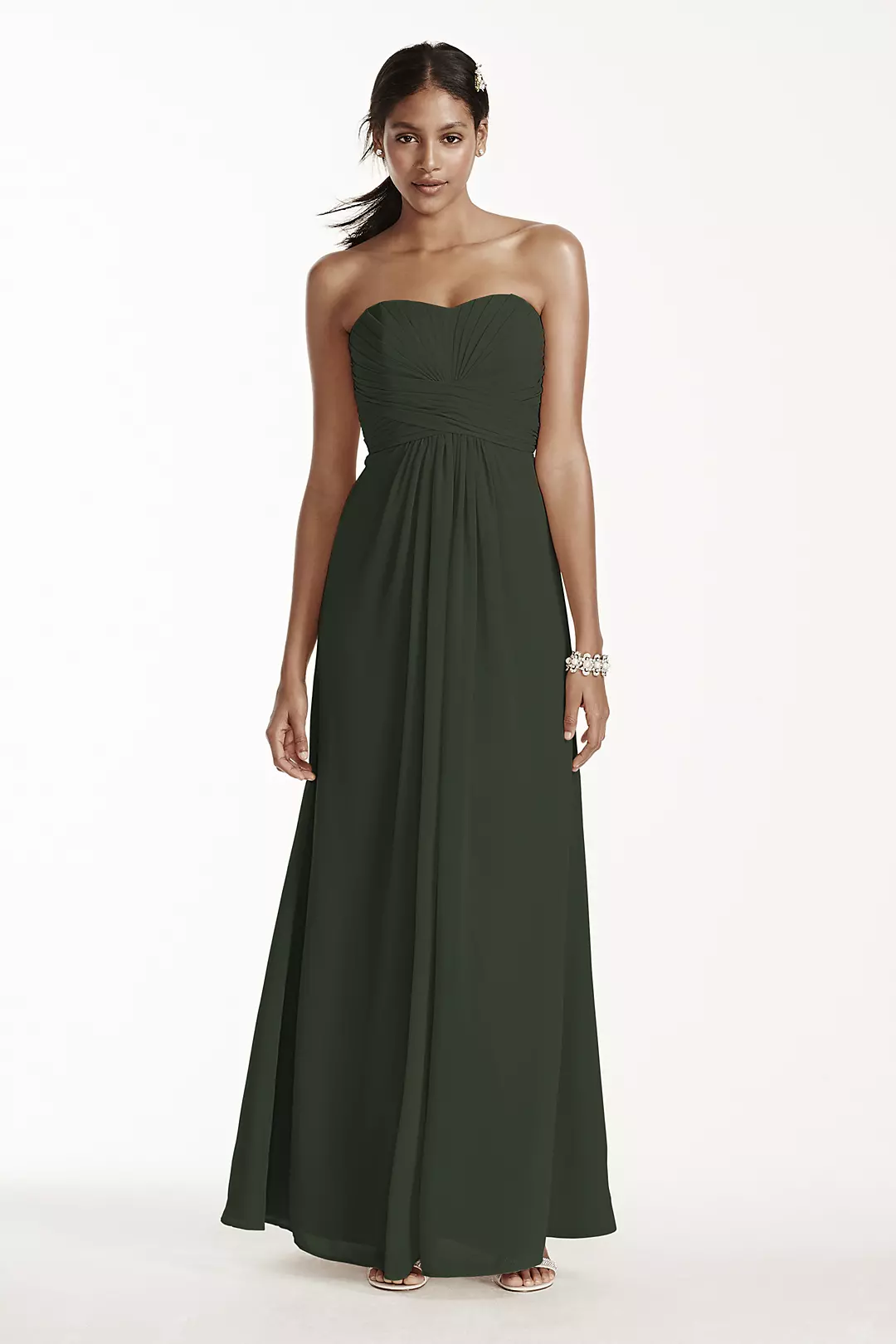 Long Strapless Chiffon Dress with Pleated Bodice - Image 8