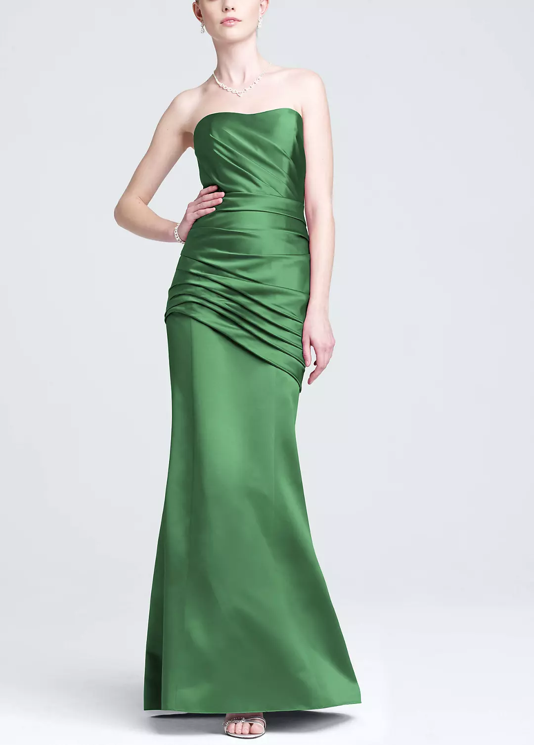 Long Strapless Satin Dress with Side Ruching - Image 21