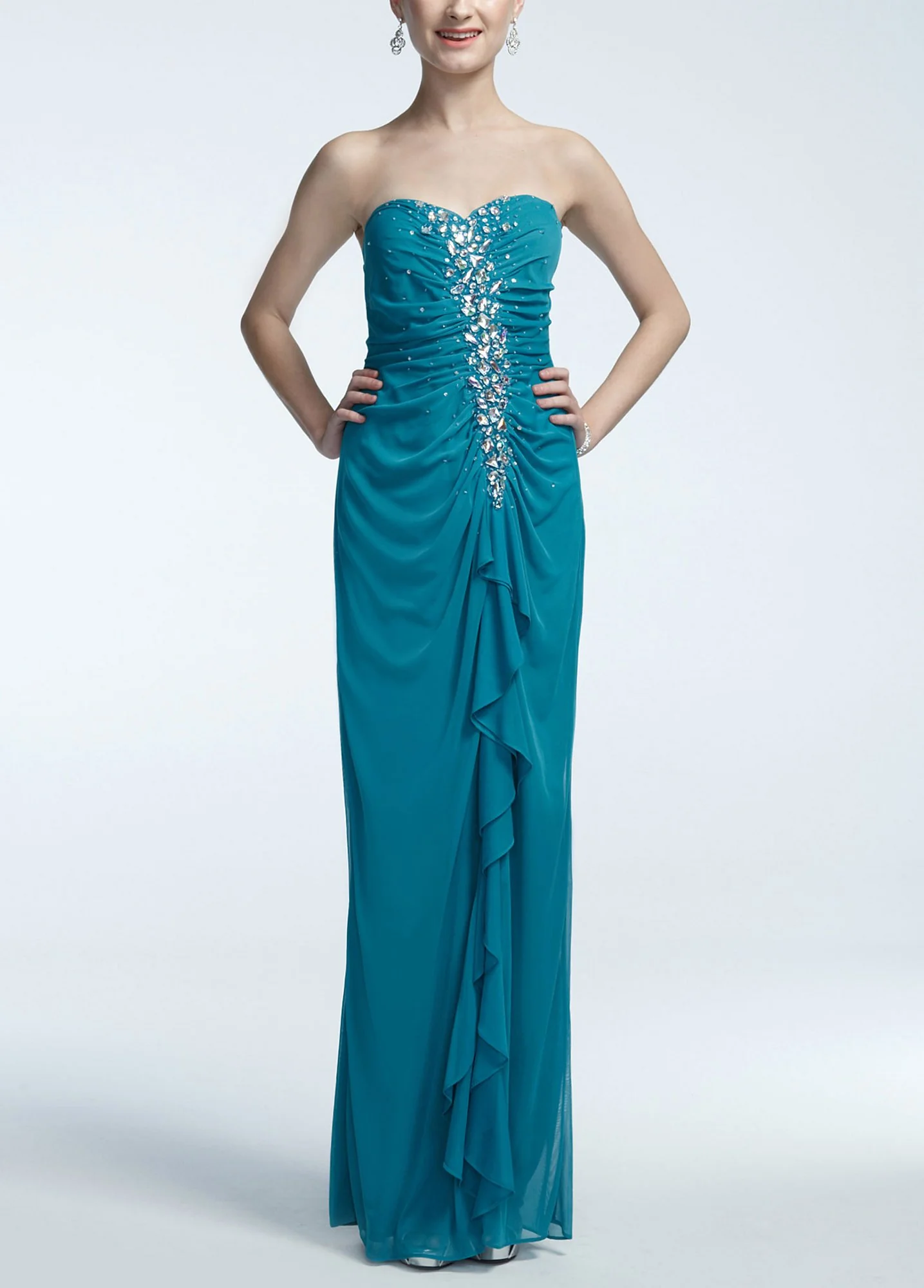 Long Strapless Sheer Matte Jersey Dress