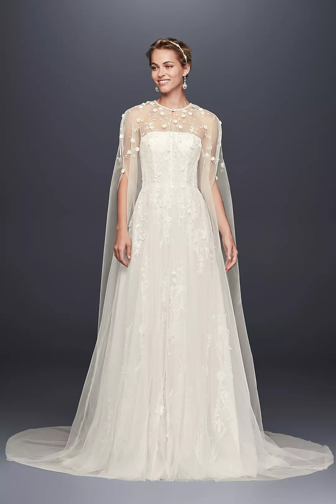 Long Tulle Cape with 3D Flowers - Image 2