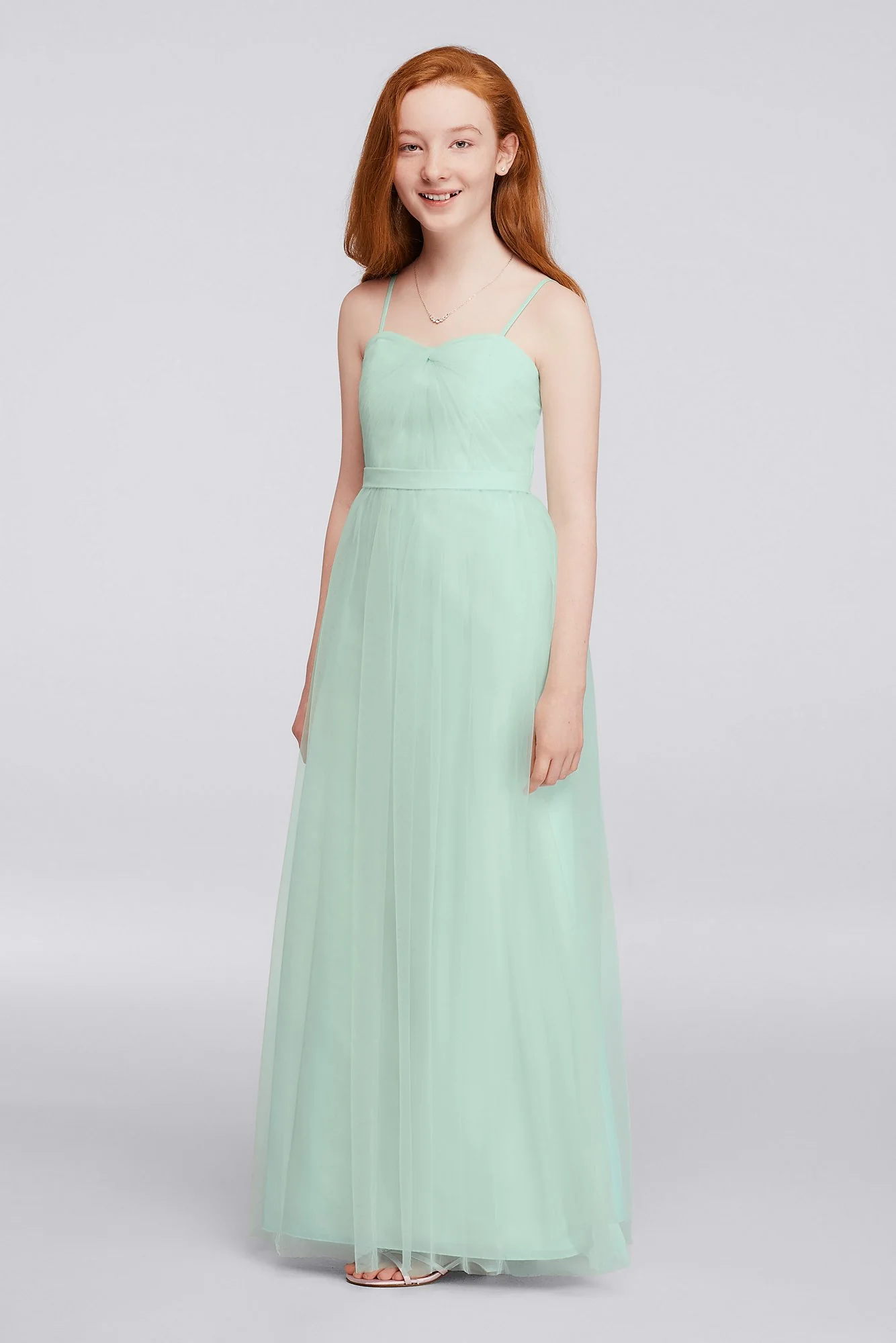Long Tulle Junior Bridesmaid Dress with Pleating