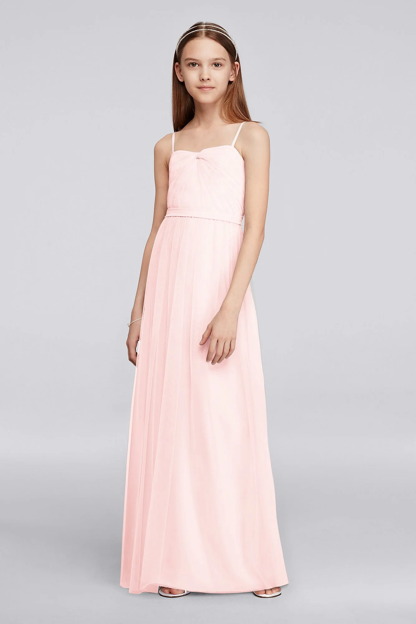 Long Tulle Junior Bridesmaid Dress with Pleating - Image 10