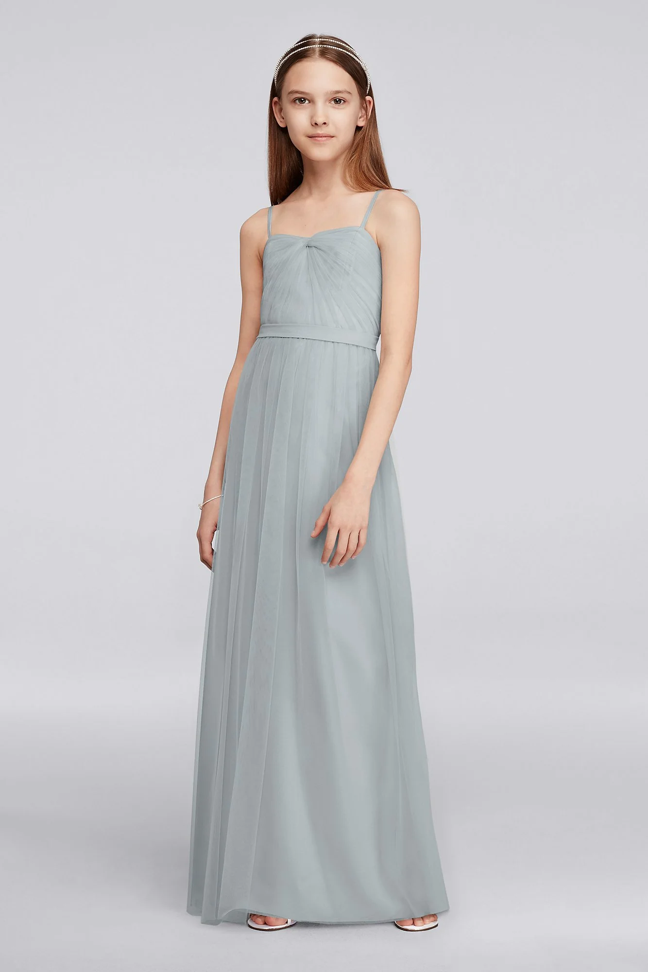 Long Tulle Junior Bridesmaid Dress with Pleating - Image 11
