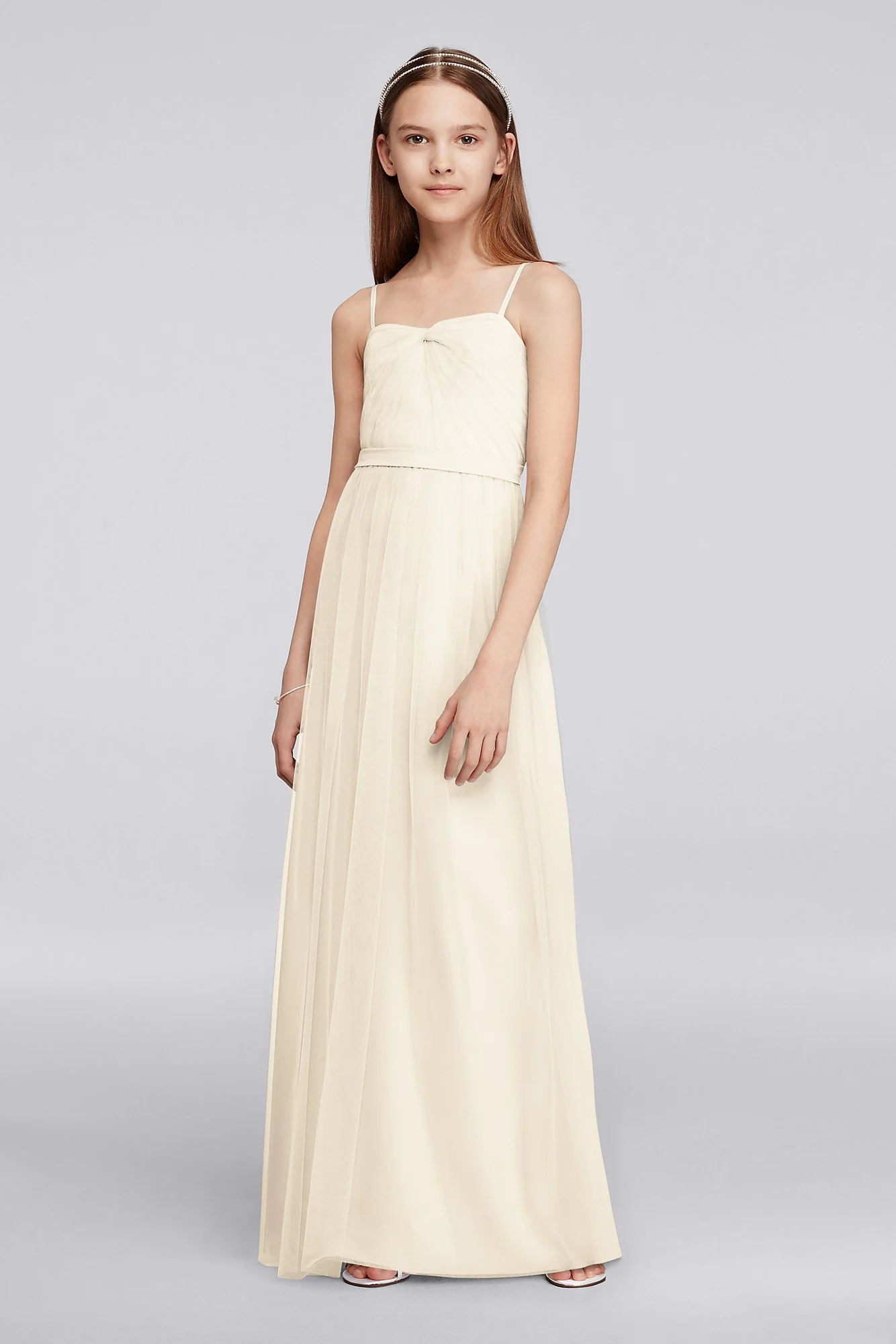 Long Tulle Junior Bridesmaid Dress with Pleating - Image 2