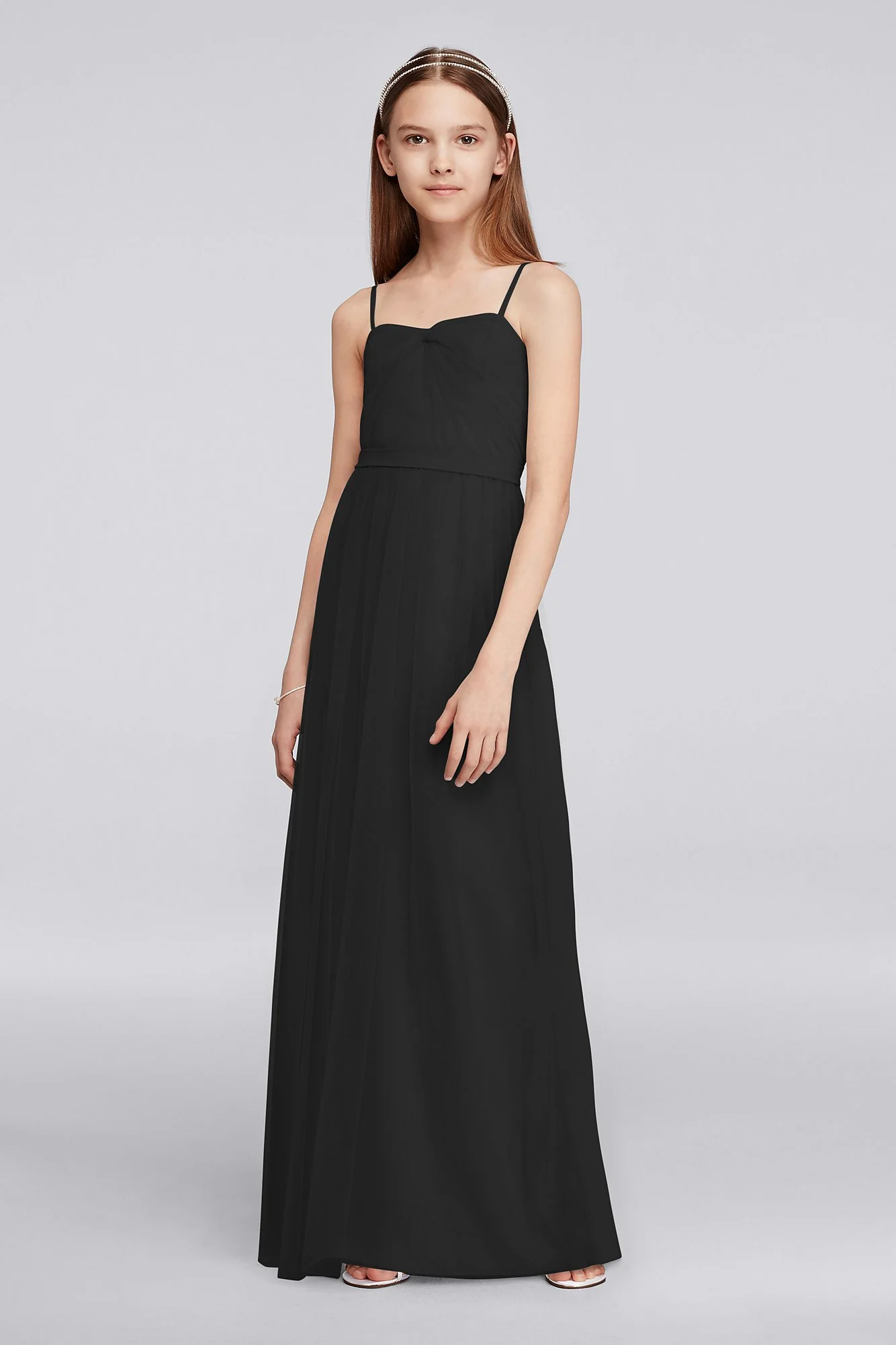 Long Tulle Junior Bridesmaid Dress with Pleating - Image 4