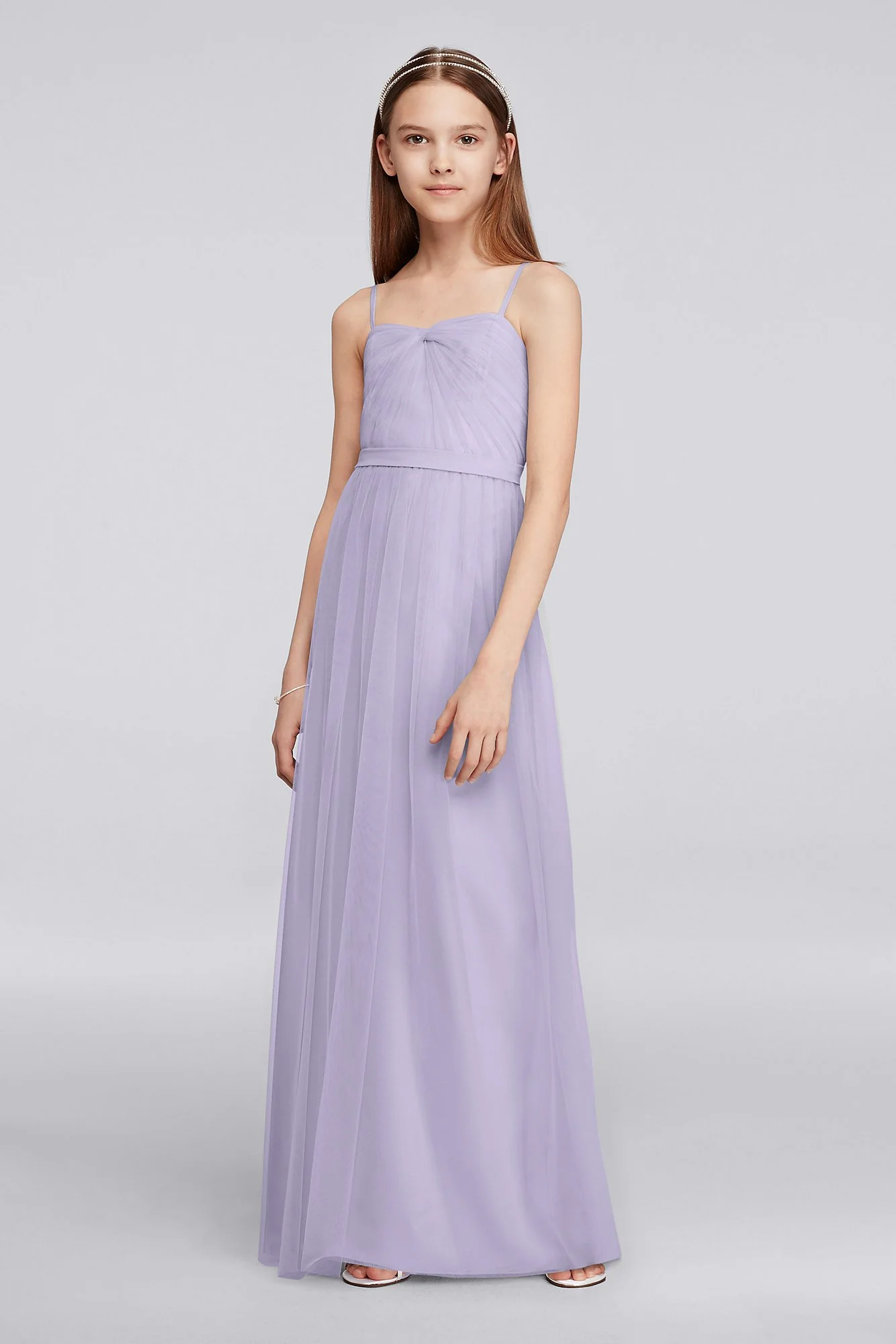 Long Tulle Junior Bridesmaid Dress with Pleating - Image 5