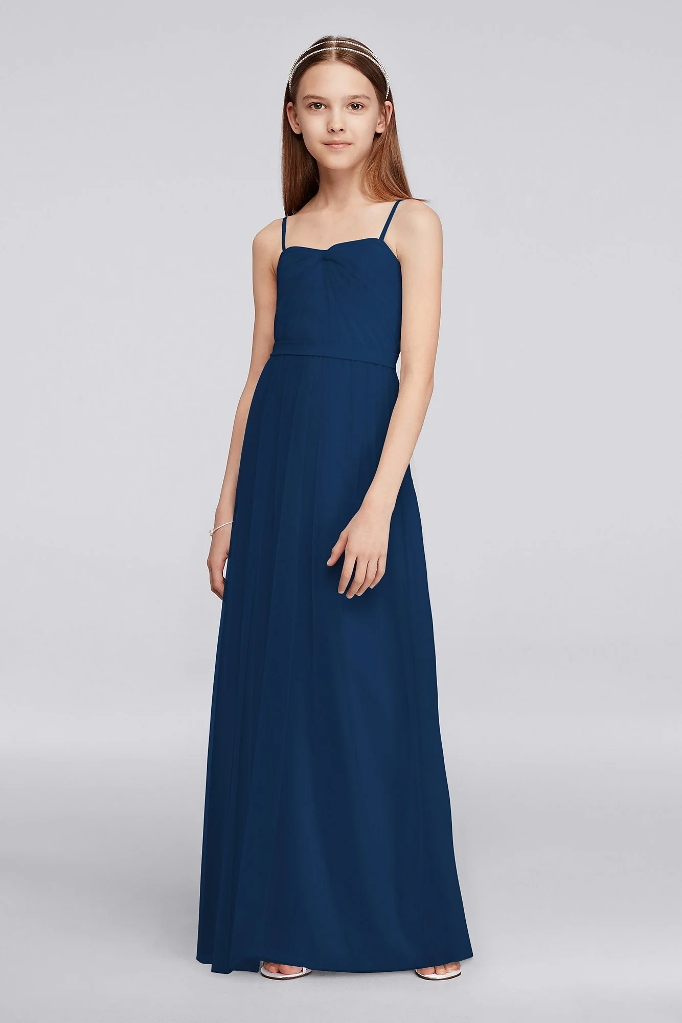 Long Tulle Junior Bridesmaid Dress with Pleating - Image 6