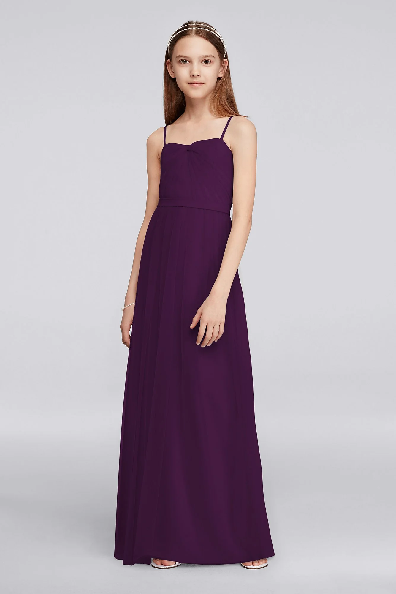 Long Tulle Junior Bridesmaid Dress with Pleating - Image 7