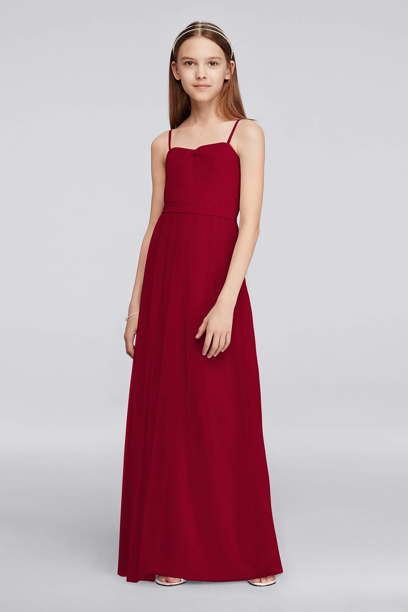Long Tulle Junior Bridesmaid Dress with Pleating - Image 8