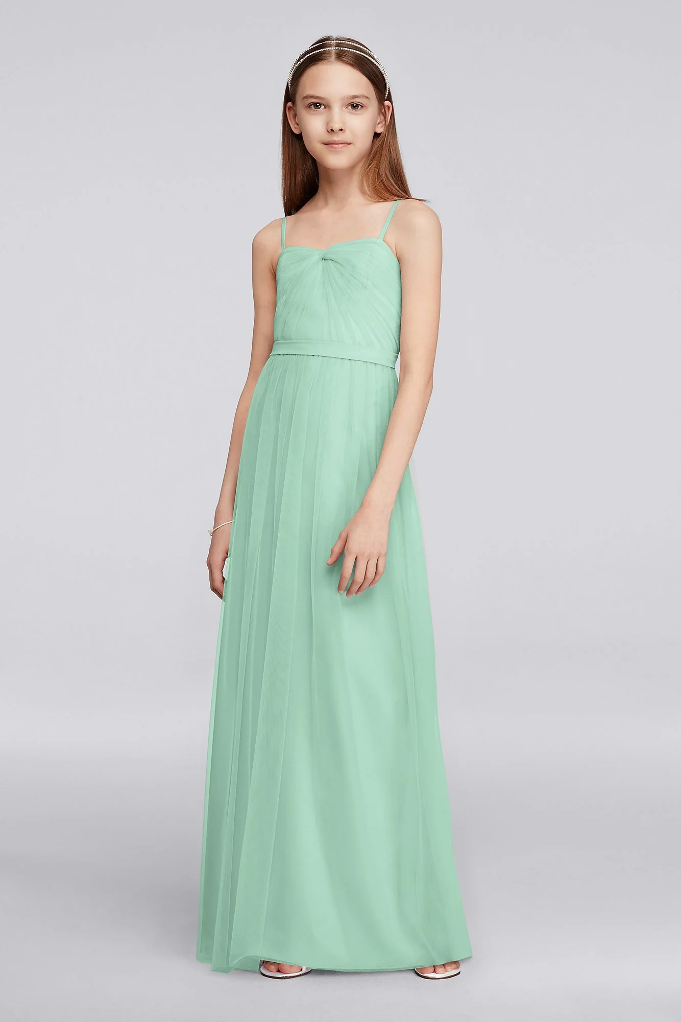 Long Tulle Junior Bridesmaid Dress with Pleating - Image 9