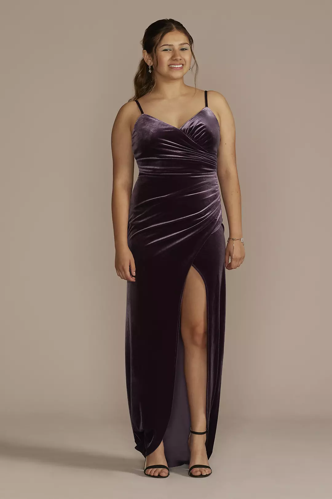Long Velvet V-Neck Wrap Sheath Dress - Image 3