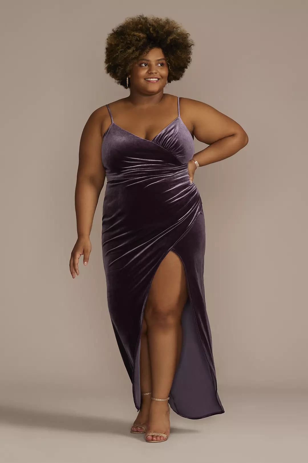 Long Velvet V-Neck Wrap Sheath Dress - Image 5