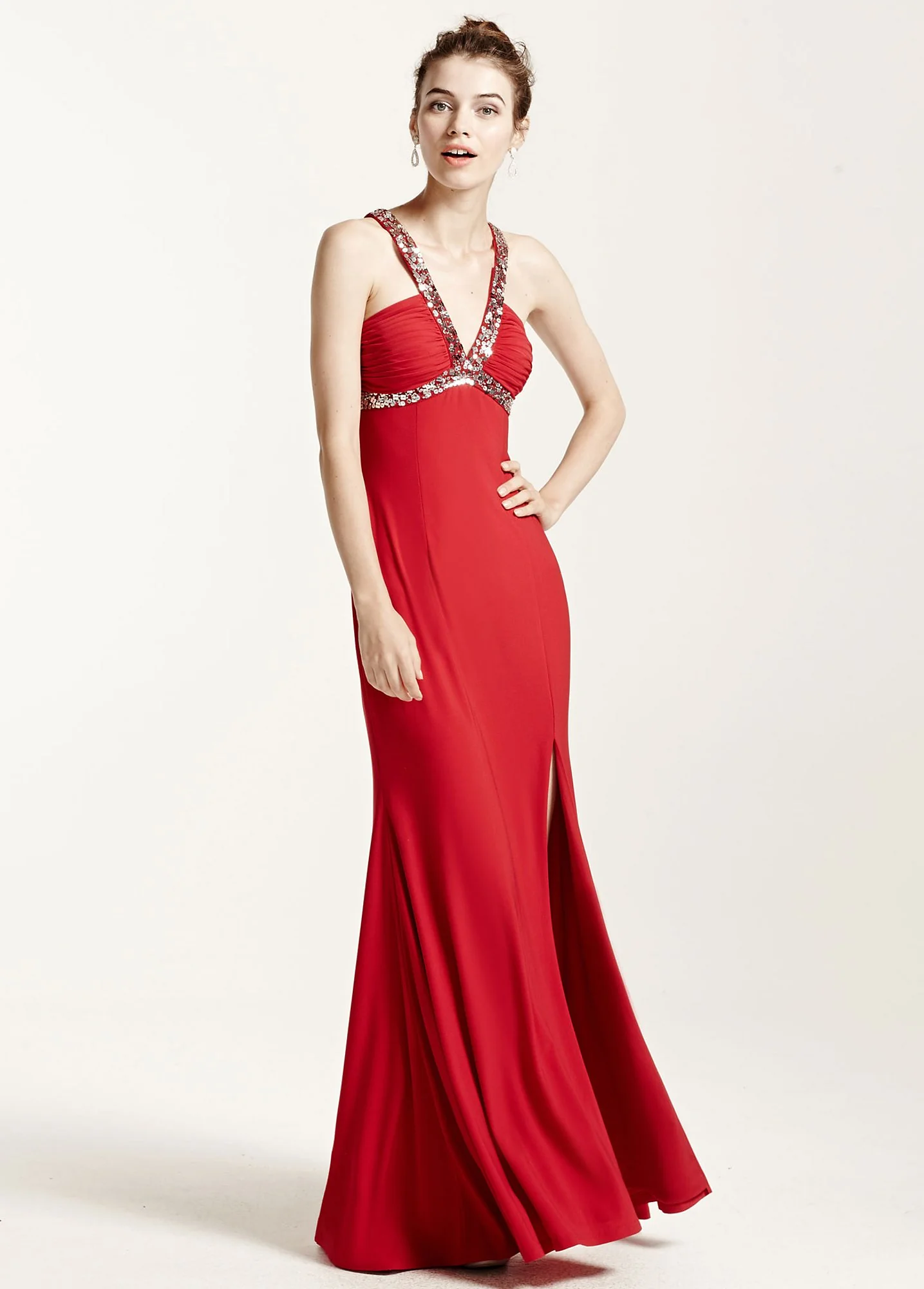 Long Y Neck Jersey Dress with Sequin Detailing - Image 2