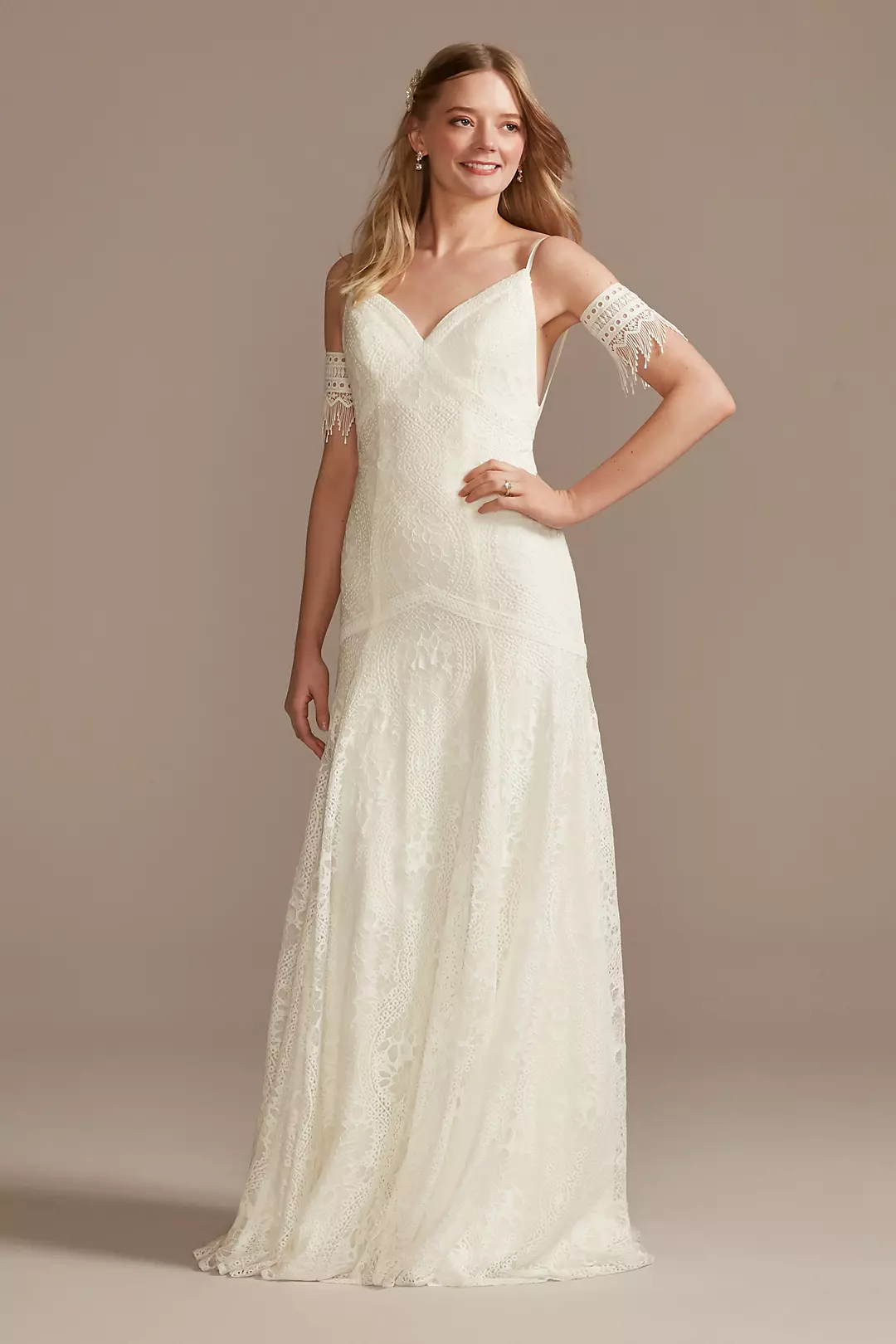 Low Back Lace Wedding Dress with Fringe Swags - Image 6