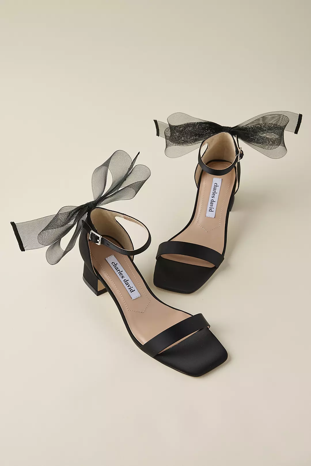 Low Block Heel Sandals with Tulle Bow - Image 9