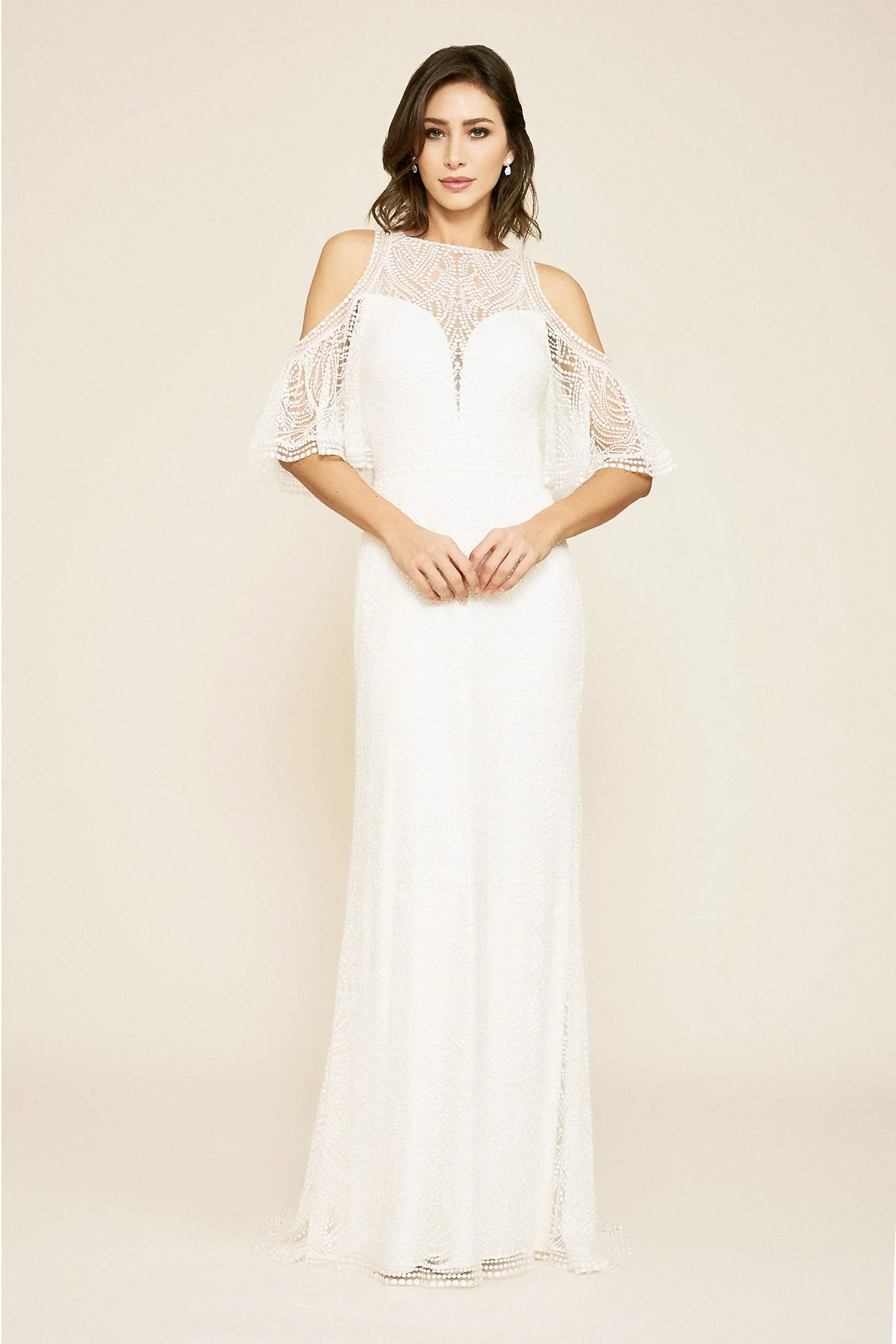 Luz Embroidered Cold Shoulder Sheath Wedding Dress - Image 2