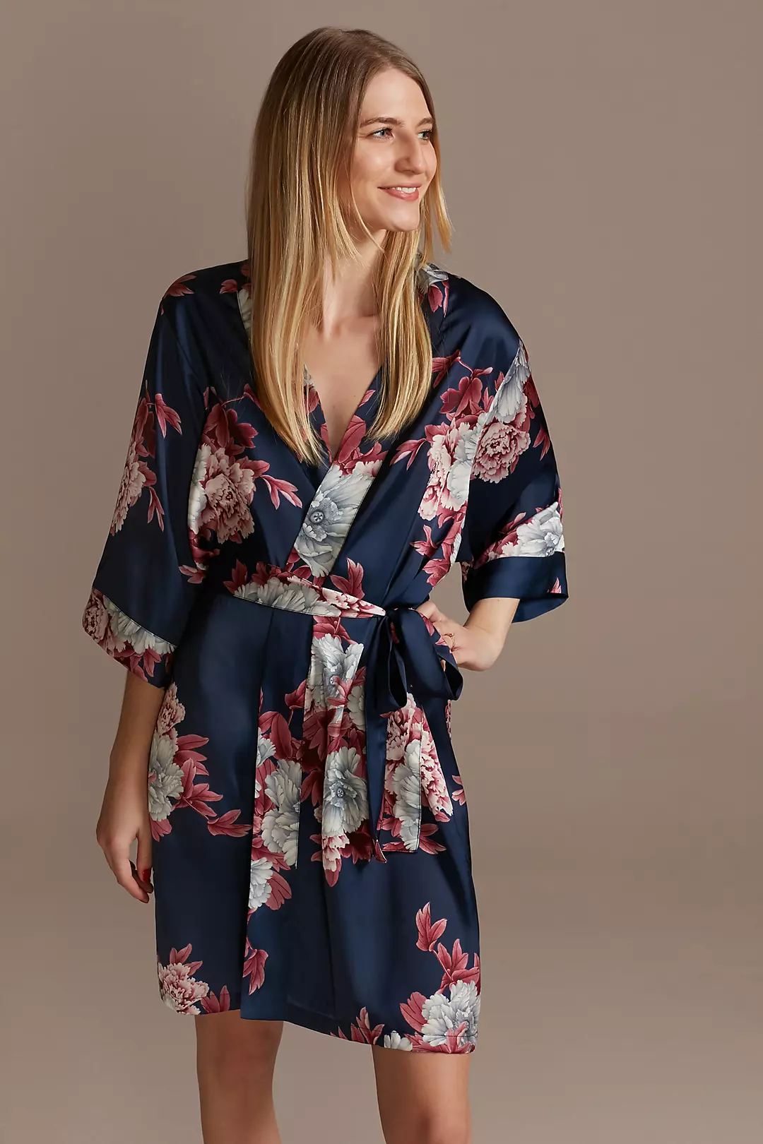 Marine and Wine Floral Satin Robe
