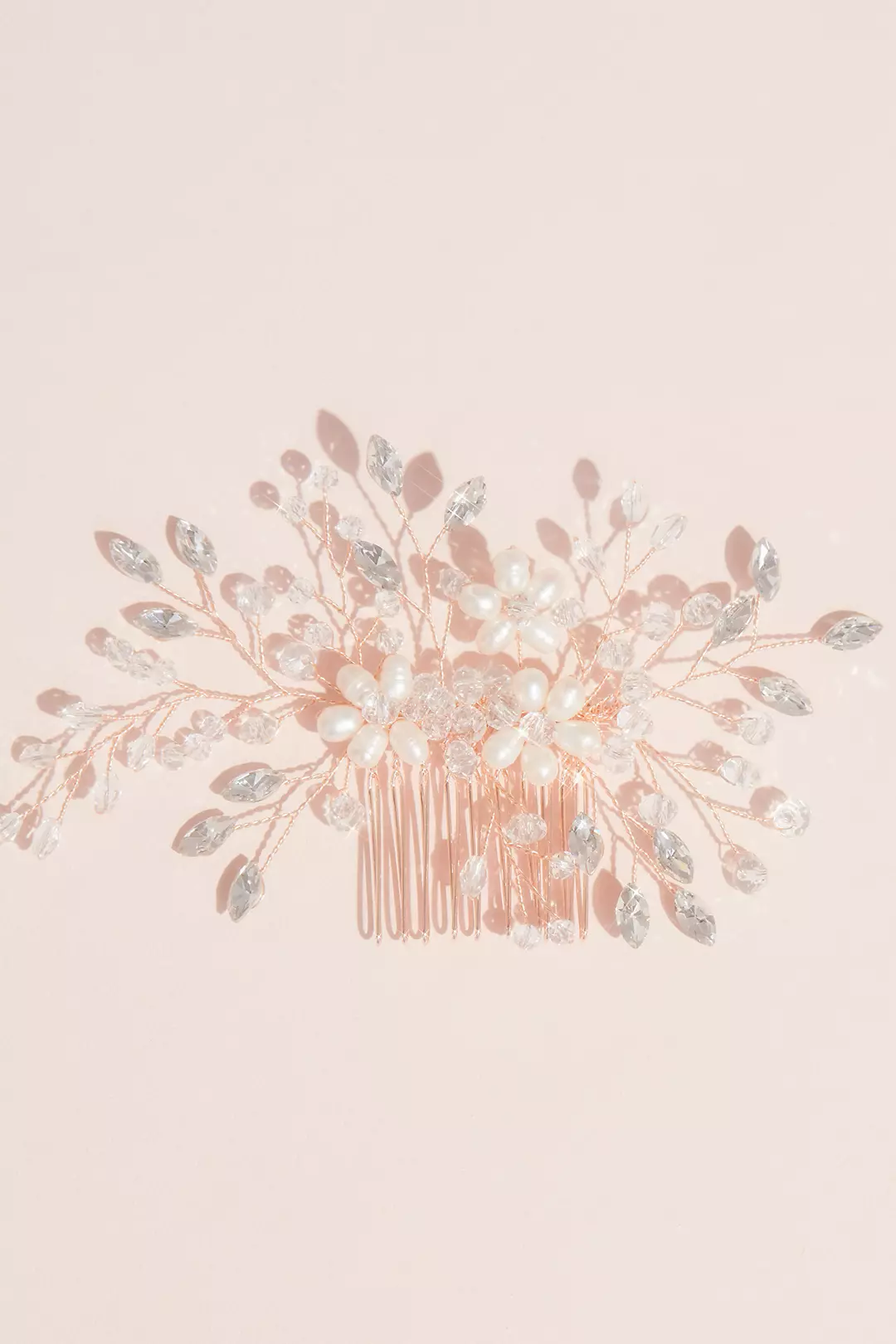 Marquise Crystal Pearl and Bead Gilded Wire Comb - Image 3