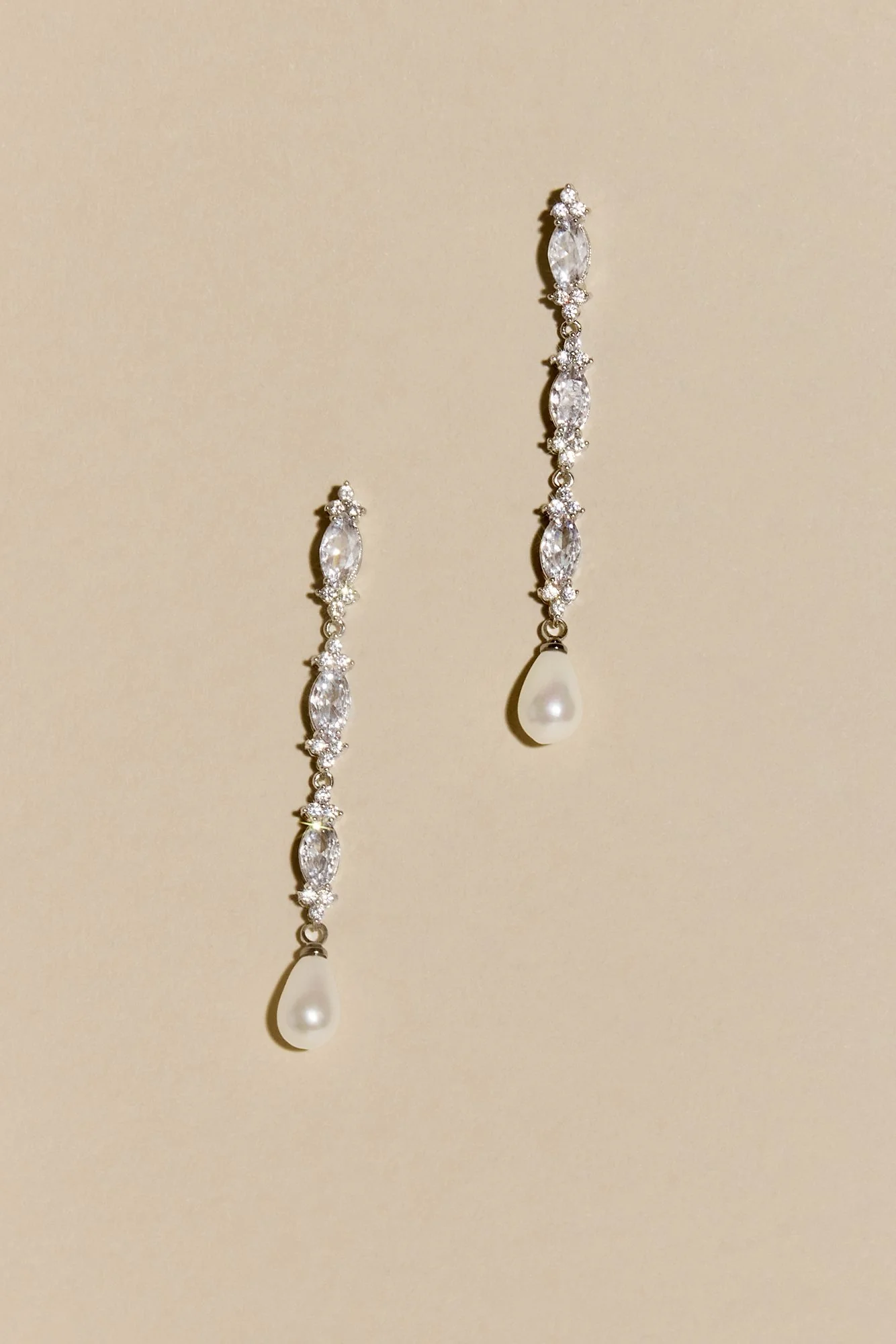 Marquise Cubic Zirconia and Pearl Drop Earrings