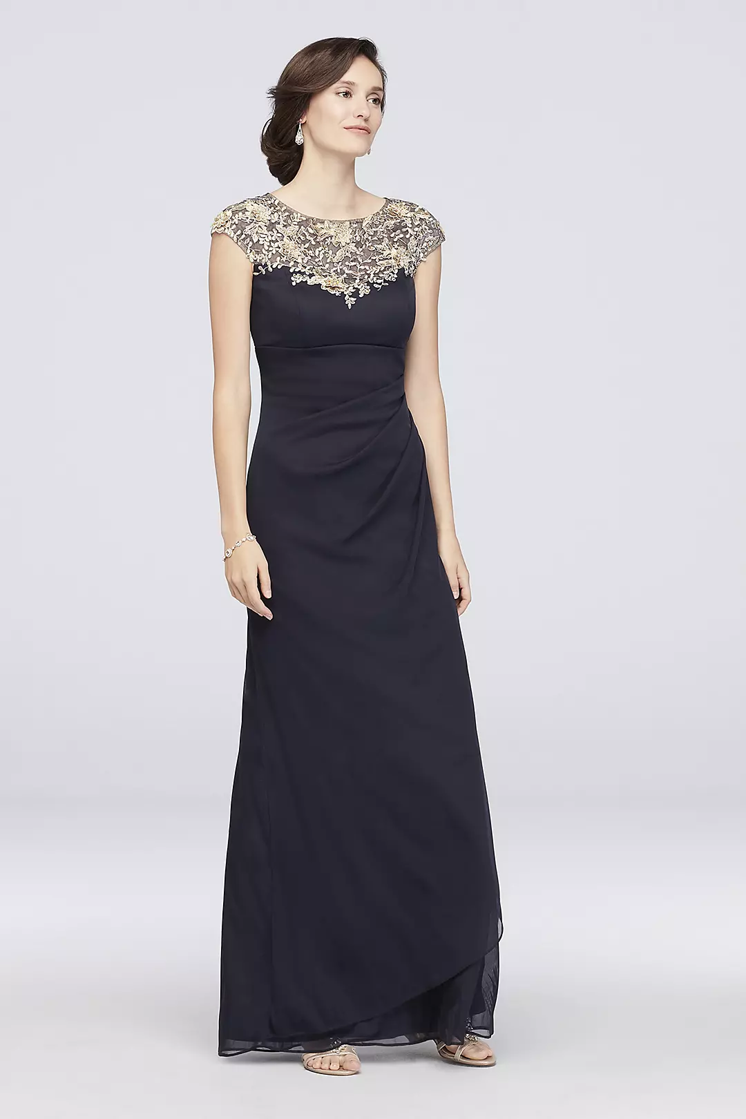 Matte Jersey Dress with Metallic Embroidered Yoke - Image 2