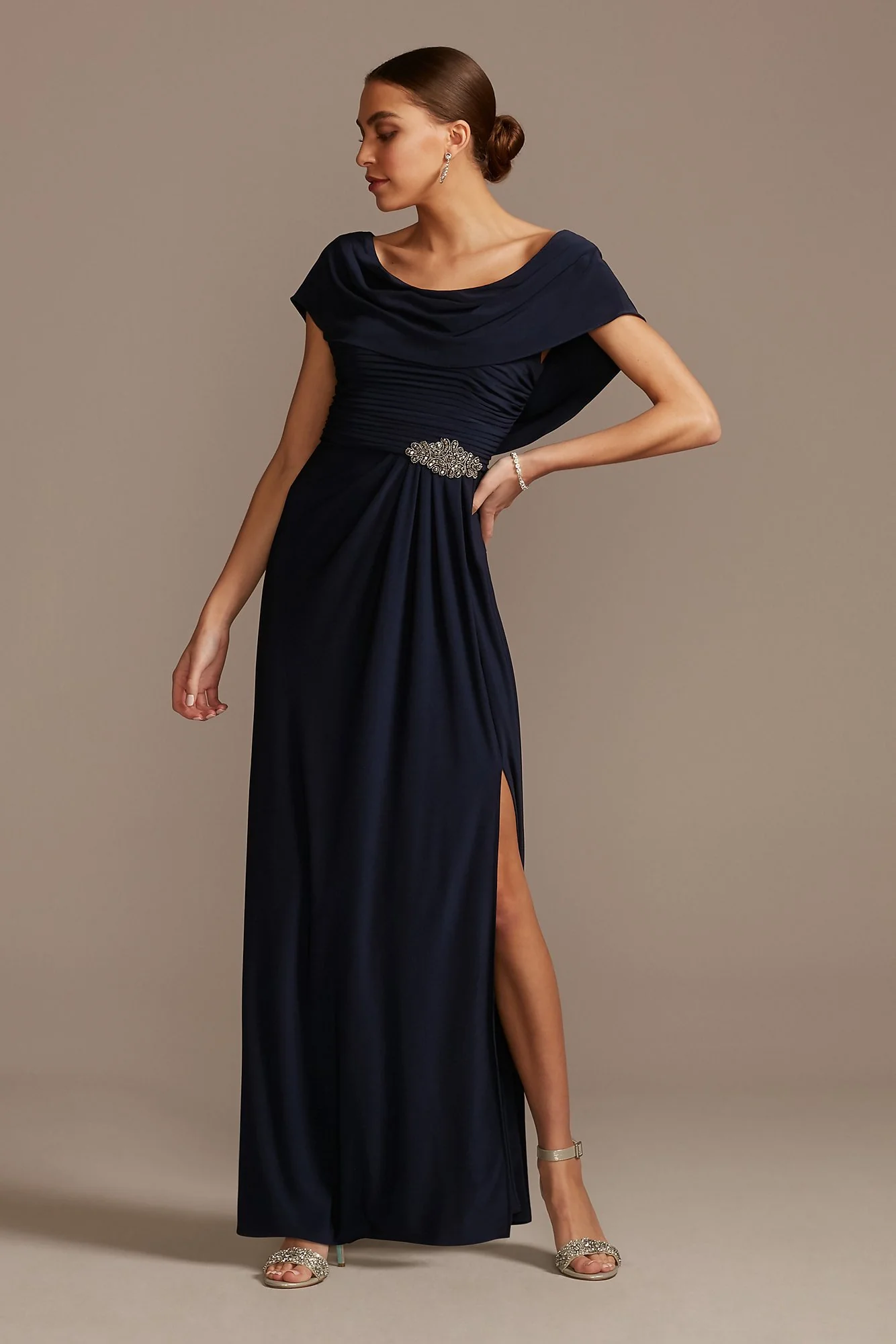Matte Jersey Pleated Cowlneck Sheath Dress - Image 2