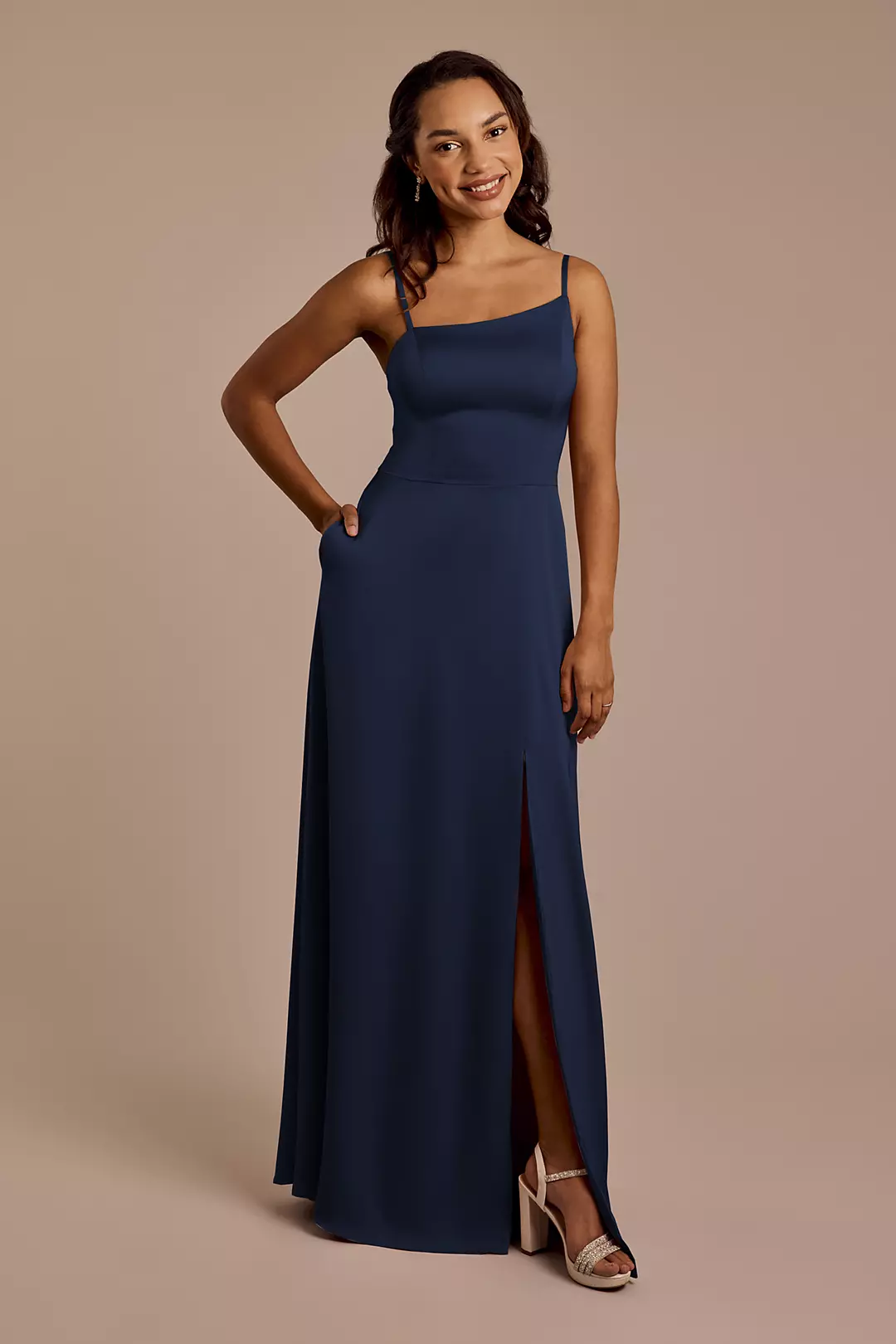 Matte Satin Asymmetrical Strap A-Line Dress - Image 50