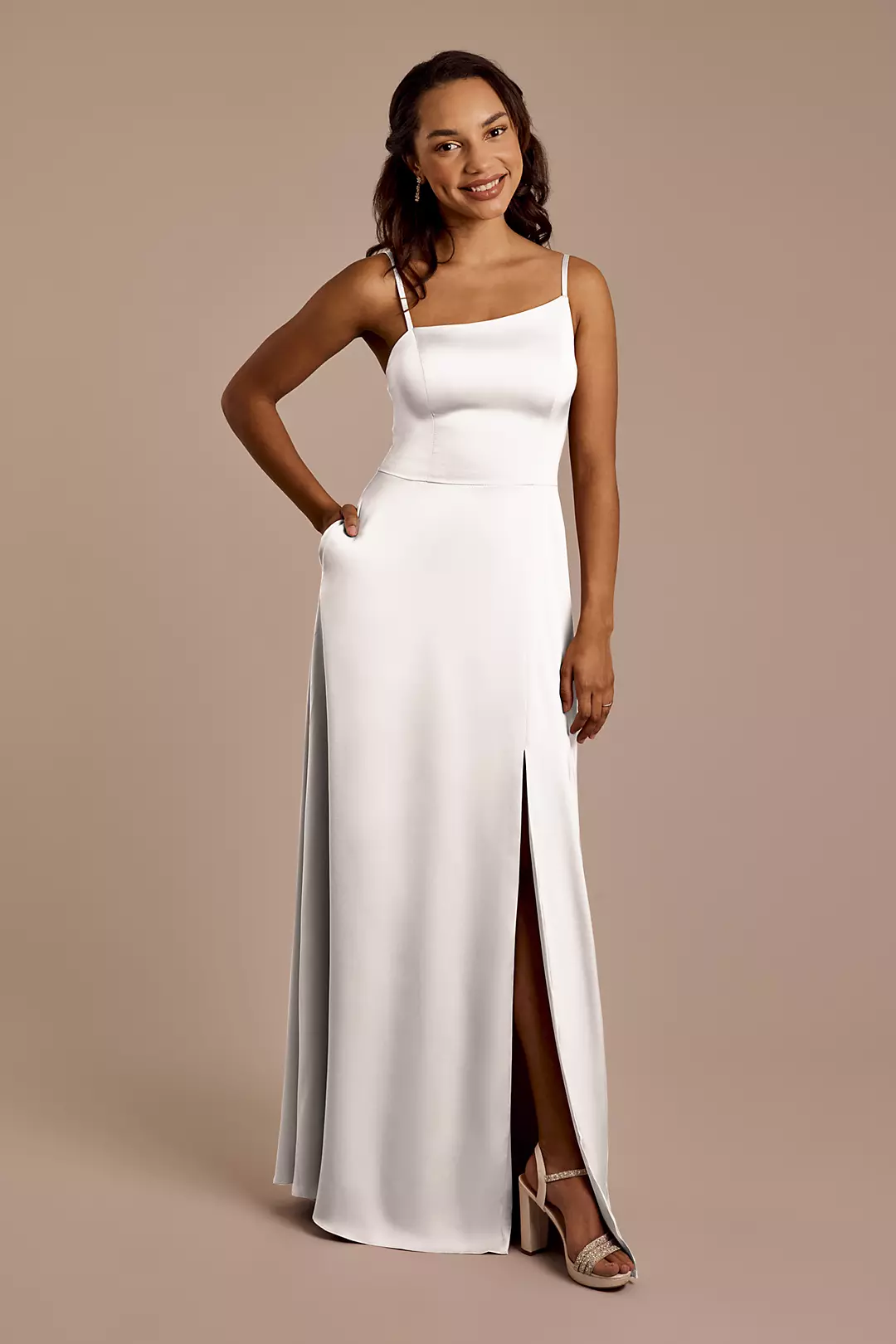 Matte Satin Asymmetrical Strap A-Line Dress - Image 51