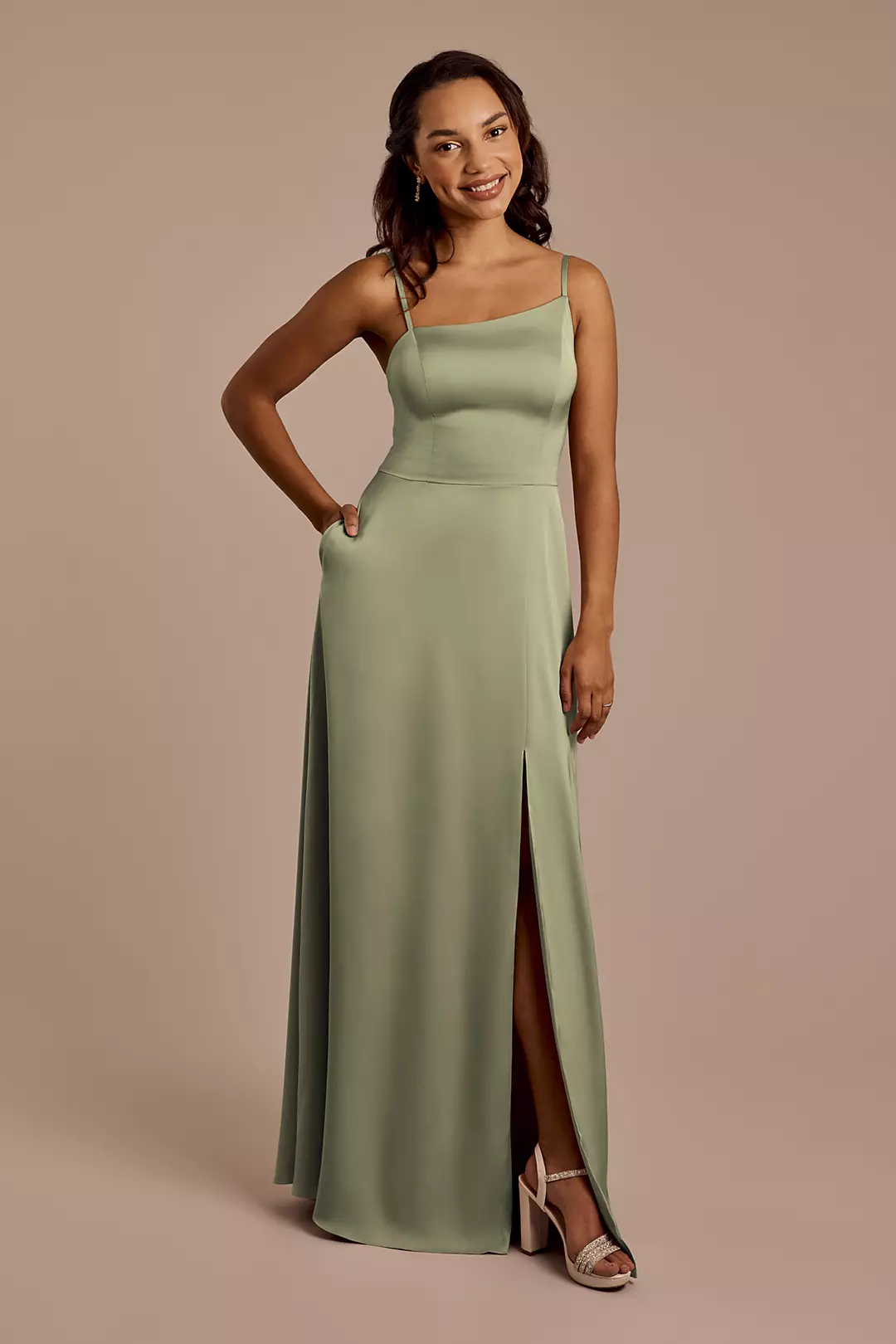 Matte Satin Asymmetrical Strap A-Line Dress - Image 75
