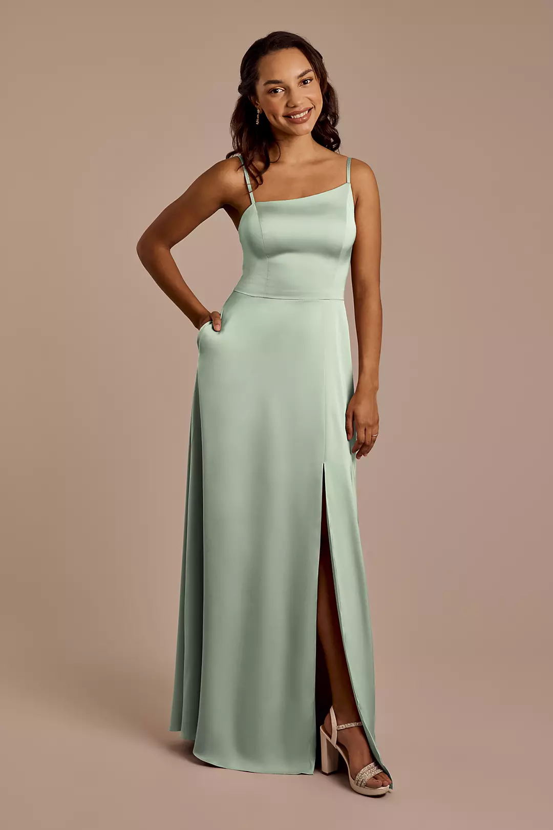 Matte Satin Asymmetrical Strap A-Line Dress - Image 79
