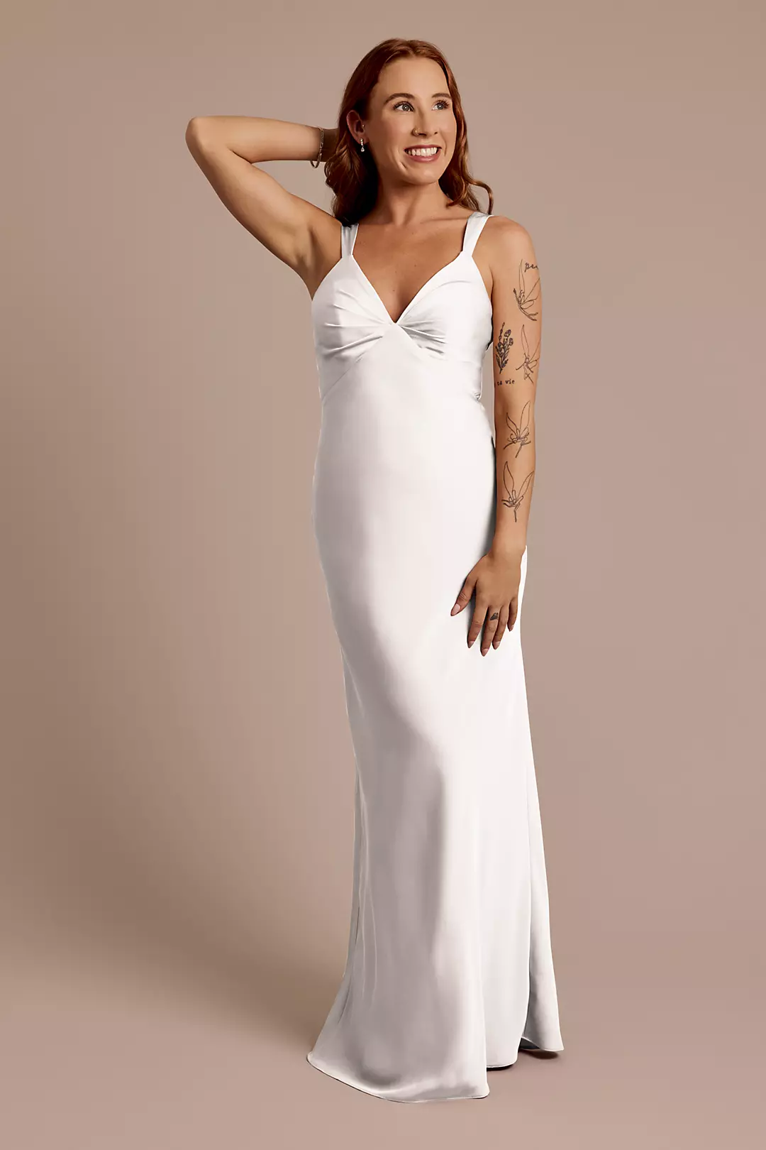 Matte Satin Bias V-Neck Tank Sheath Dress - Image 104