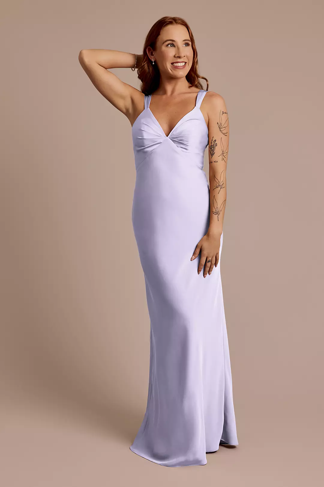 Matte Satin Bias V-Neck Tank Sheath Dress - Image 115