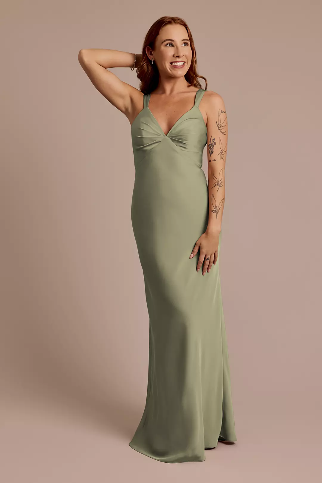 Matte Satin Bias V-Neck Tank Sheath Dress - Image 119
