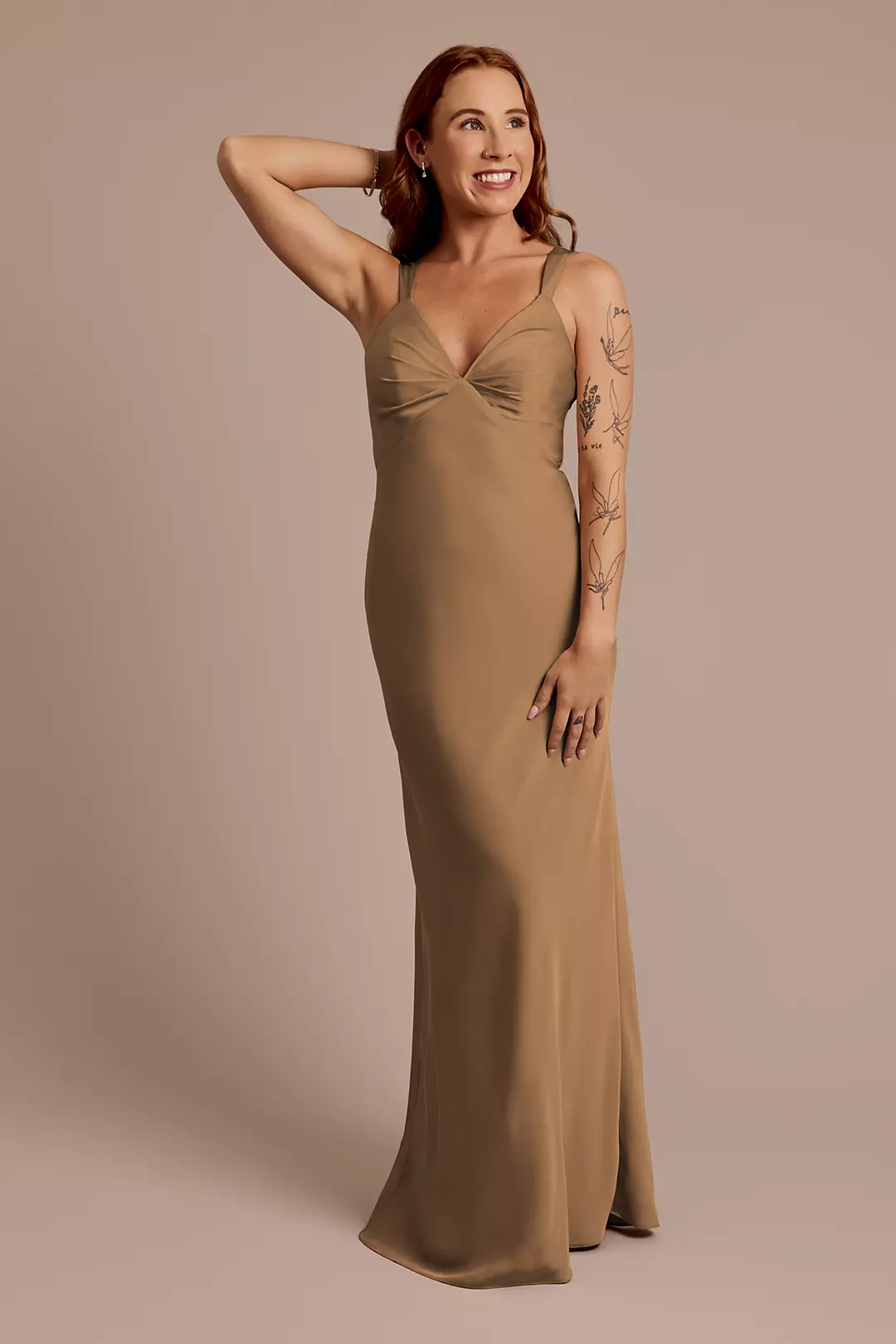 Matte Satin Bias V-Neck Tank Sheath Dress - Image 85