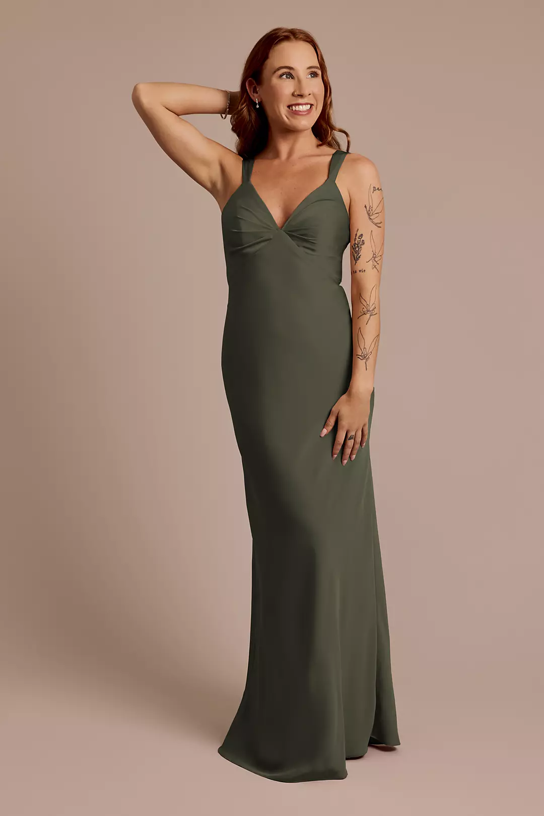 Matte Satin Bias V-Neck Tank Sheath Dress - Image 90