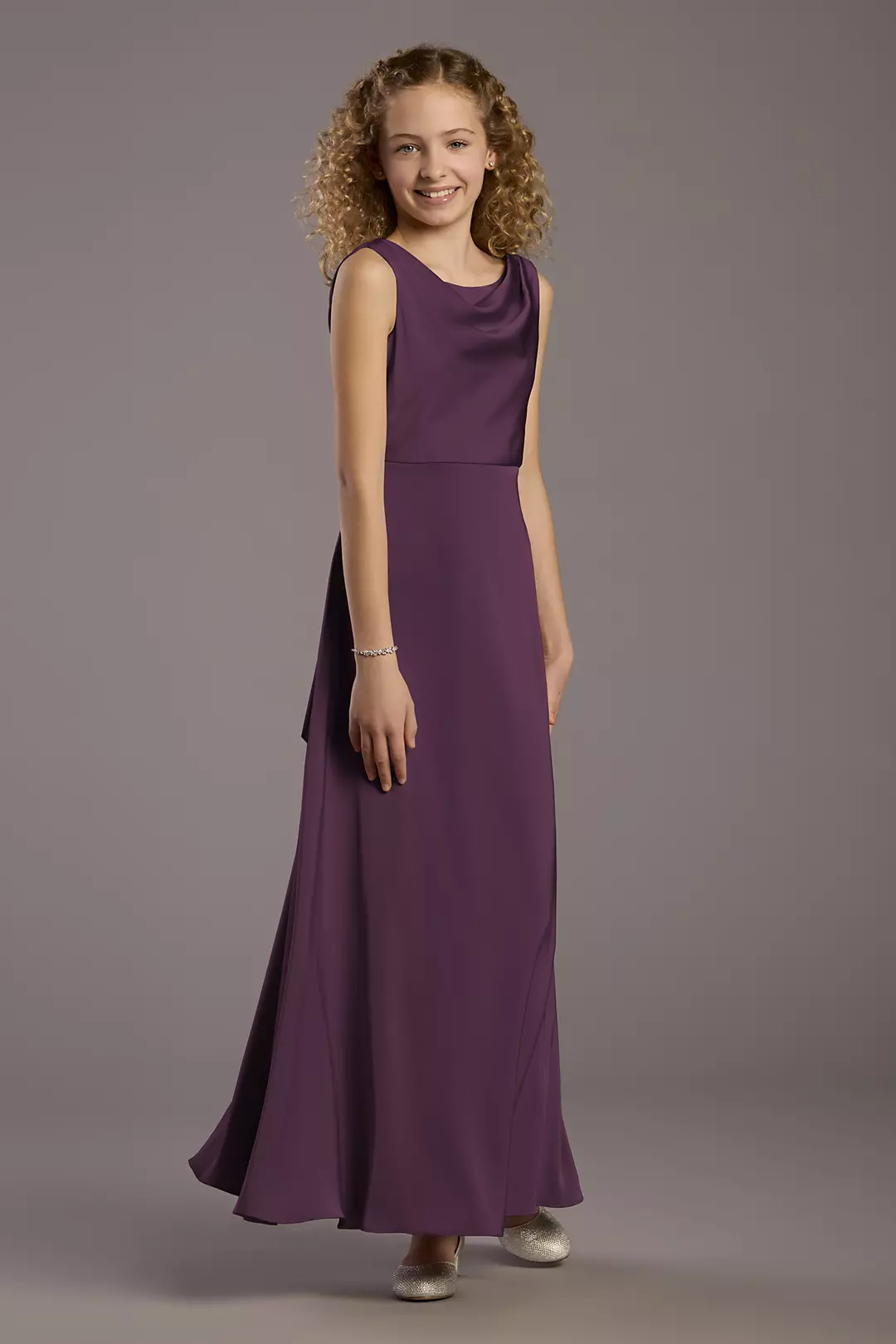 Matte Satin Bow Back Cowl A-Line Girls Dress - Image 12