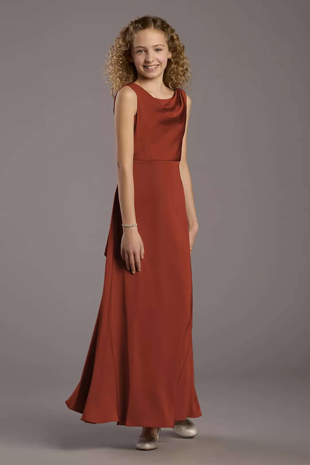 Matte Satin Bow Back Cowl A-Line Girls Dress - Image 5