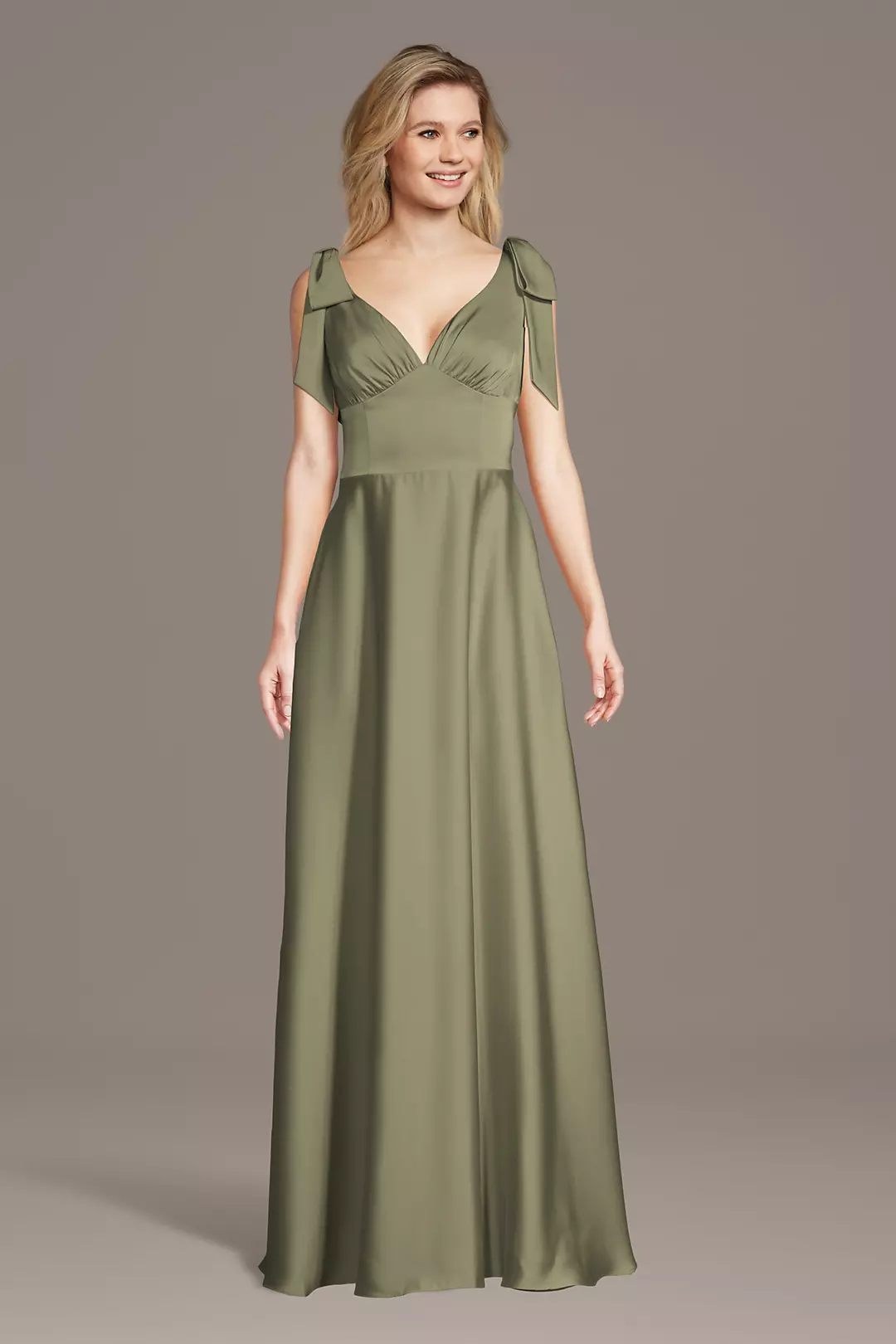 Matte Satin Bow Shoulder A-Line Dress - Image 10
