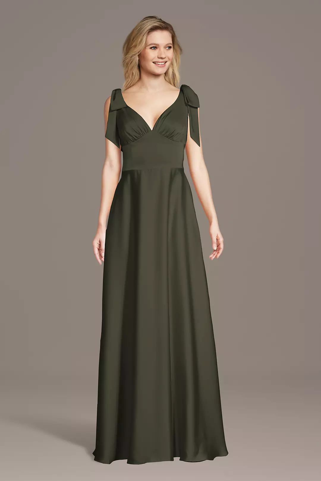 Matte Satin Bow Shoulder A-Line Dress - Image 15