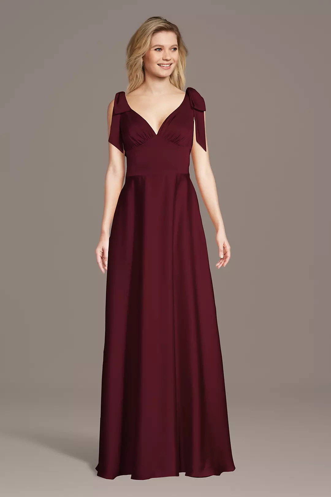 Matte Satin Bow Shoulder A-Line Dress - Image 19