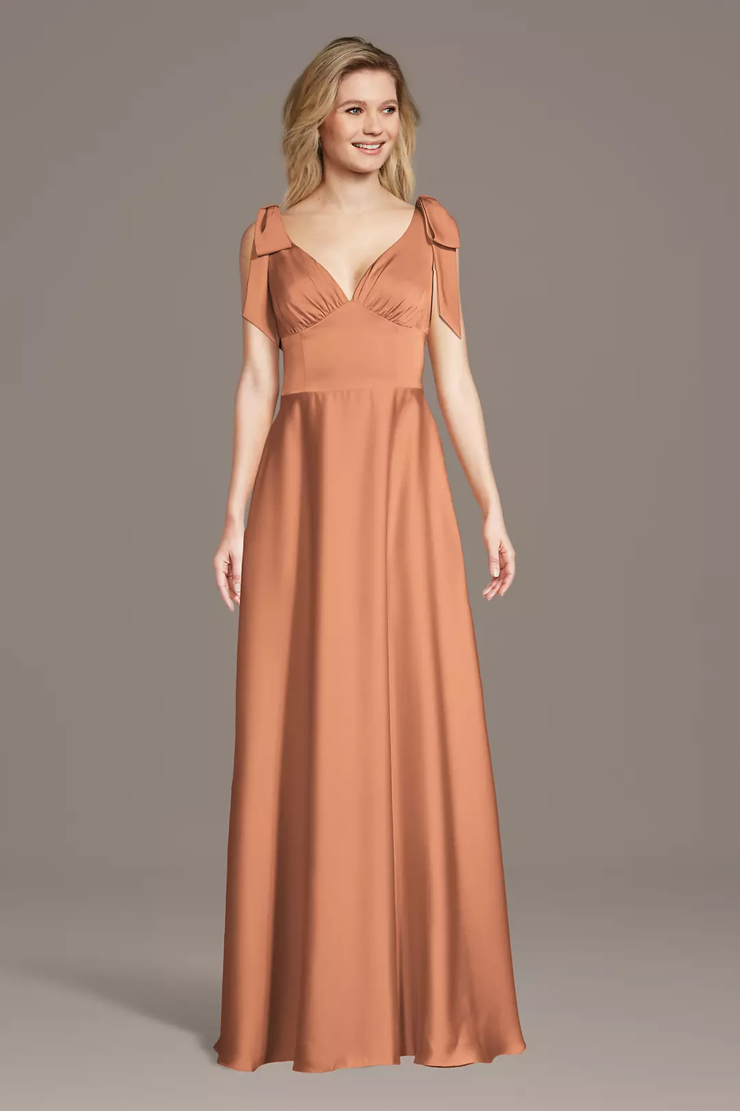 Matte Satin Bow Shoulder A-Line Dress - Image 21