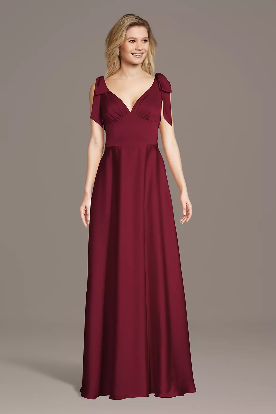 Matte Satin Bow Shoulder A-Line Dress - Image 24
