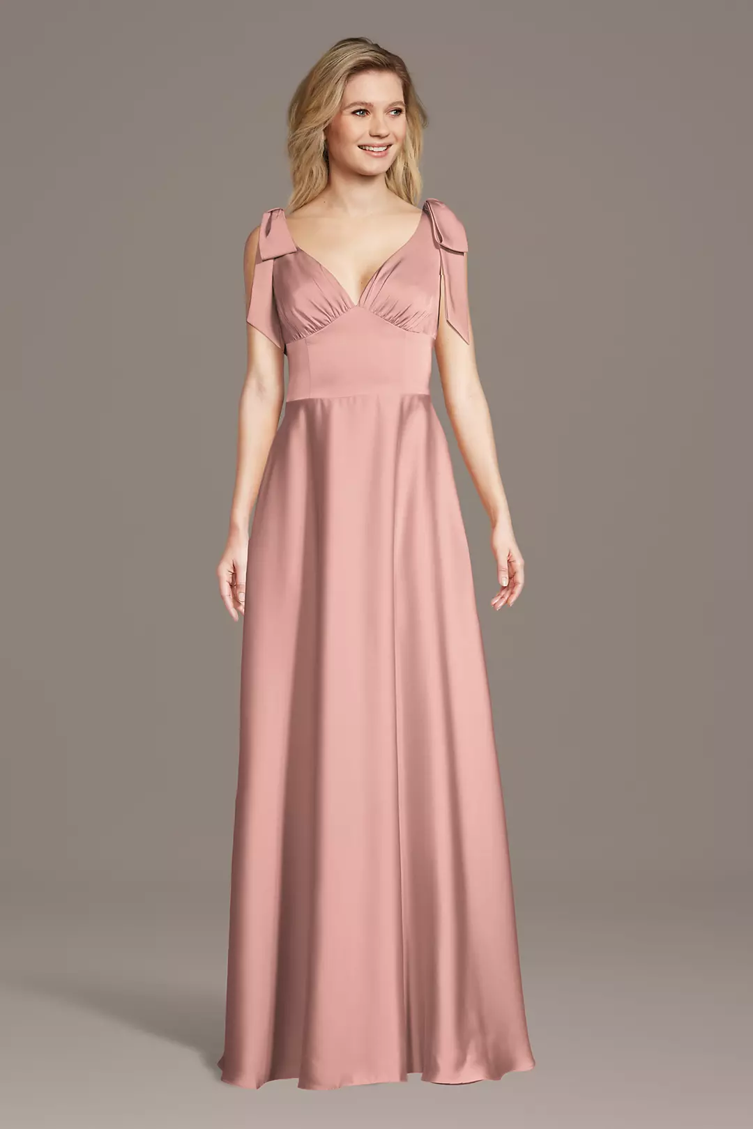 Matte Satin Bow Shoulder A-Line Dress - Image 38