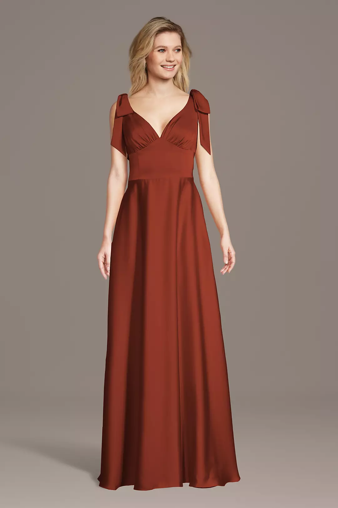 Matte Satin Bow Shoulder A-Line Dress - Image 40