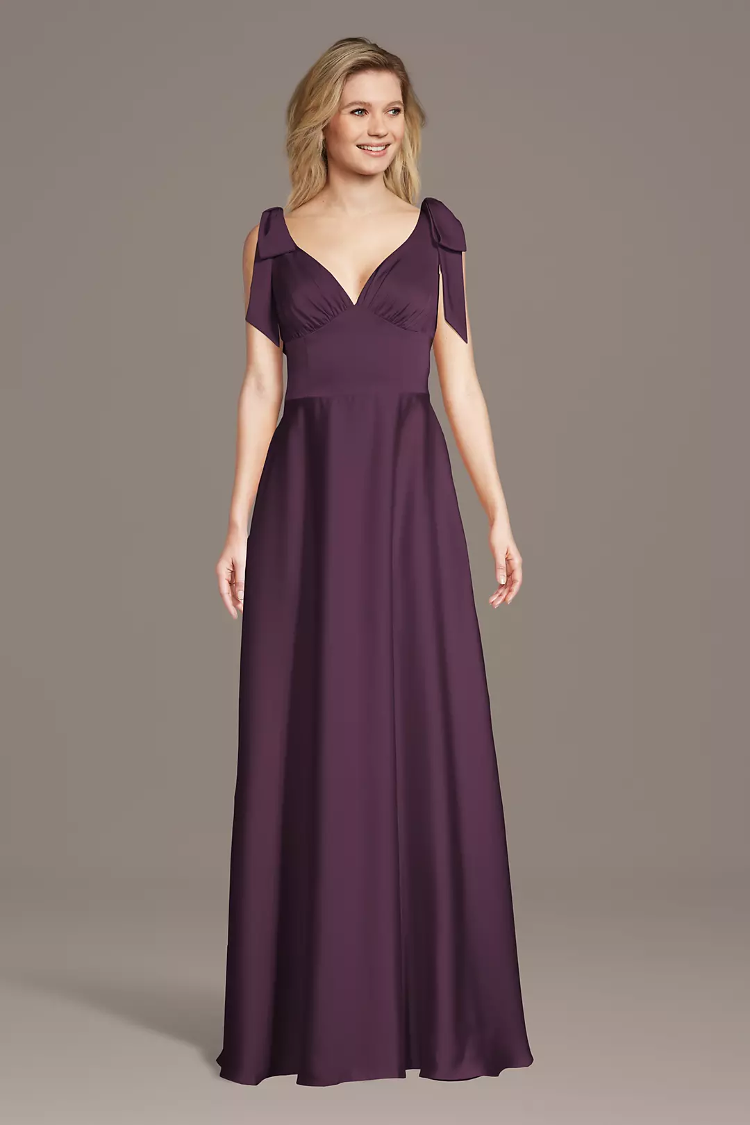 Matte Satin Bow Shoulder A-Line Dress - Image 5