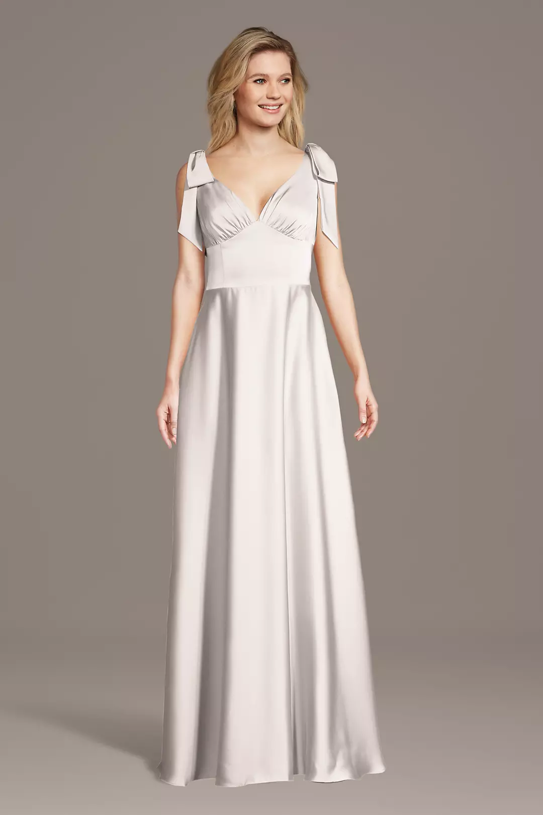 Matte Satin Bow Shoulder A-Line Dress - Image 9