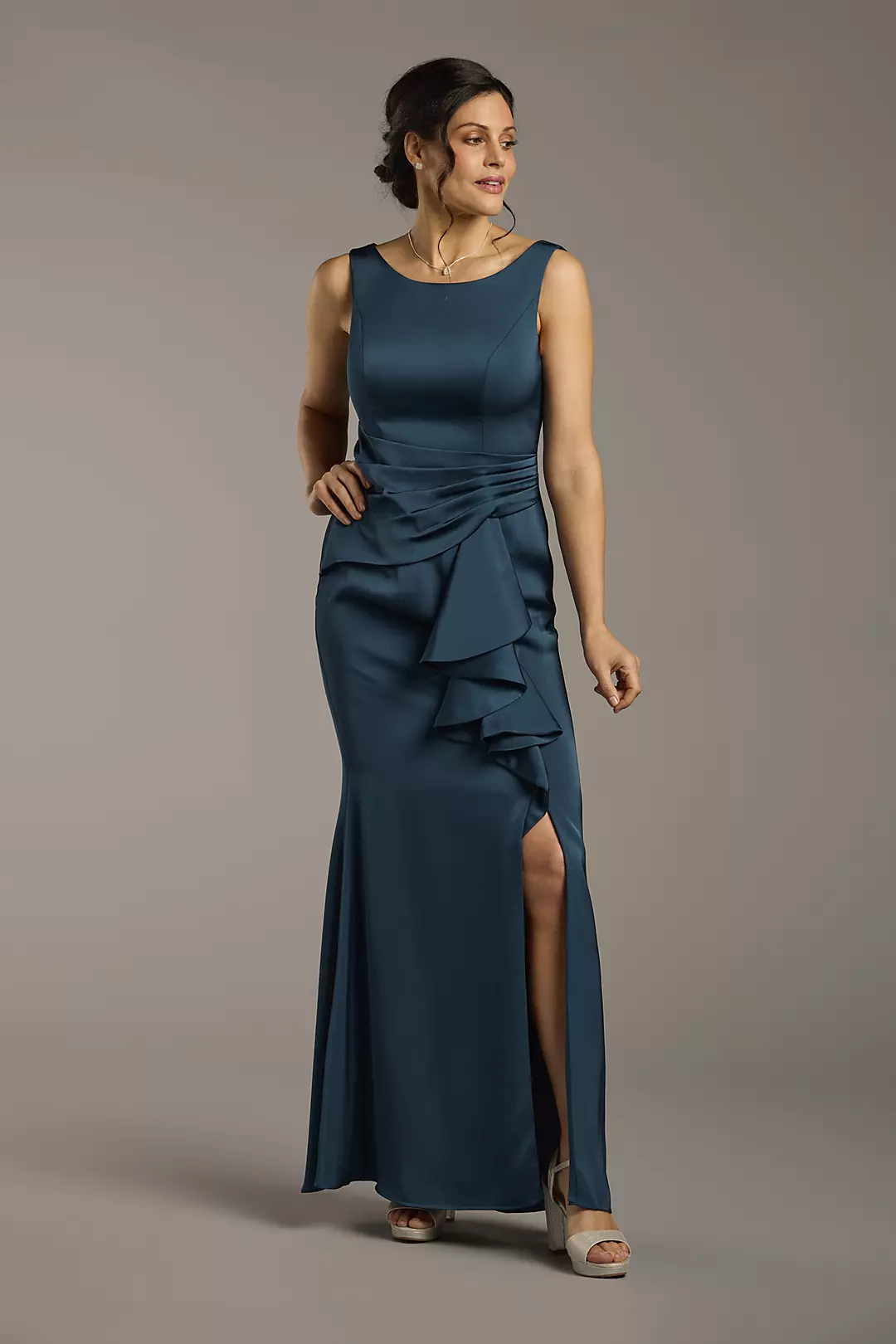 Matte Satin Cascade Sleeveless Sheath Dress - Image 2