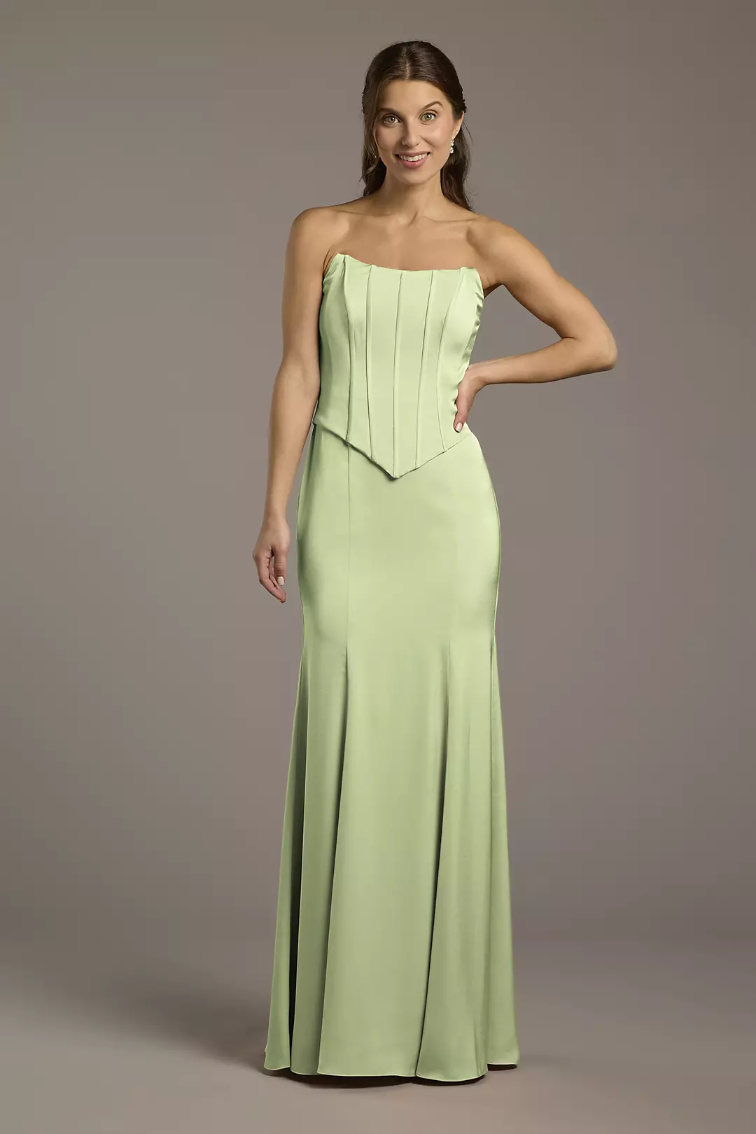 Matte Satin Corset Bodice Faux Two-Piece Dress - Image 101