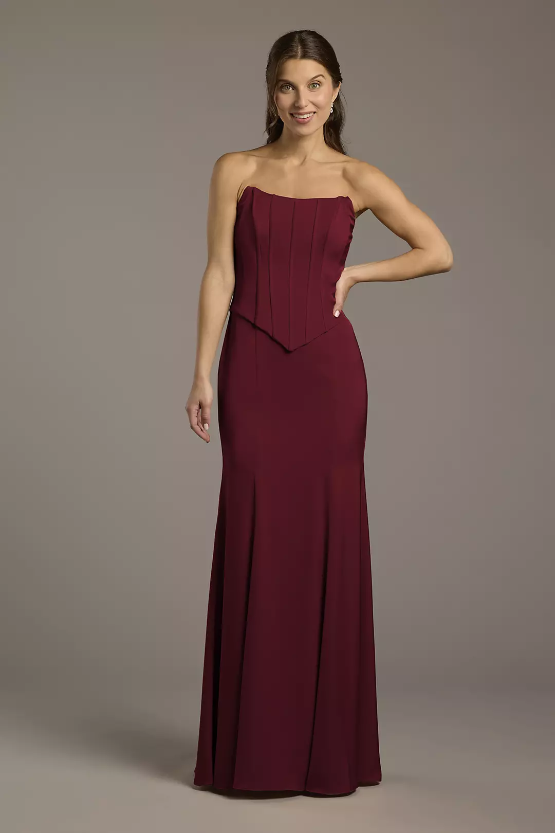 Matte Satin Corset Bodice Faux Two-Piece Dress - Image 107