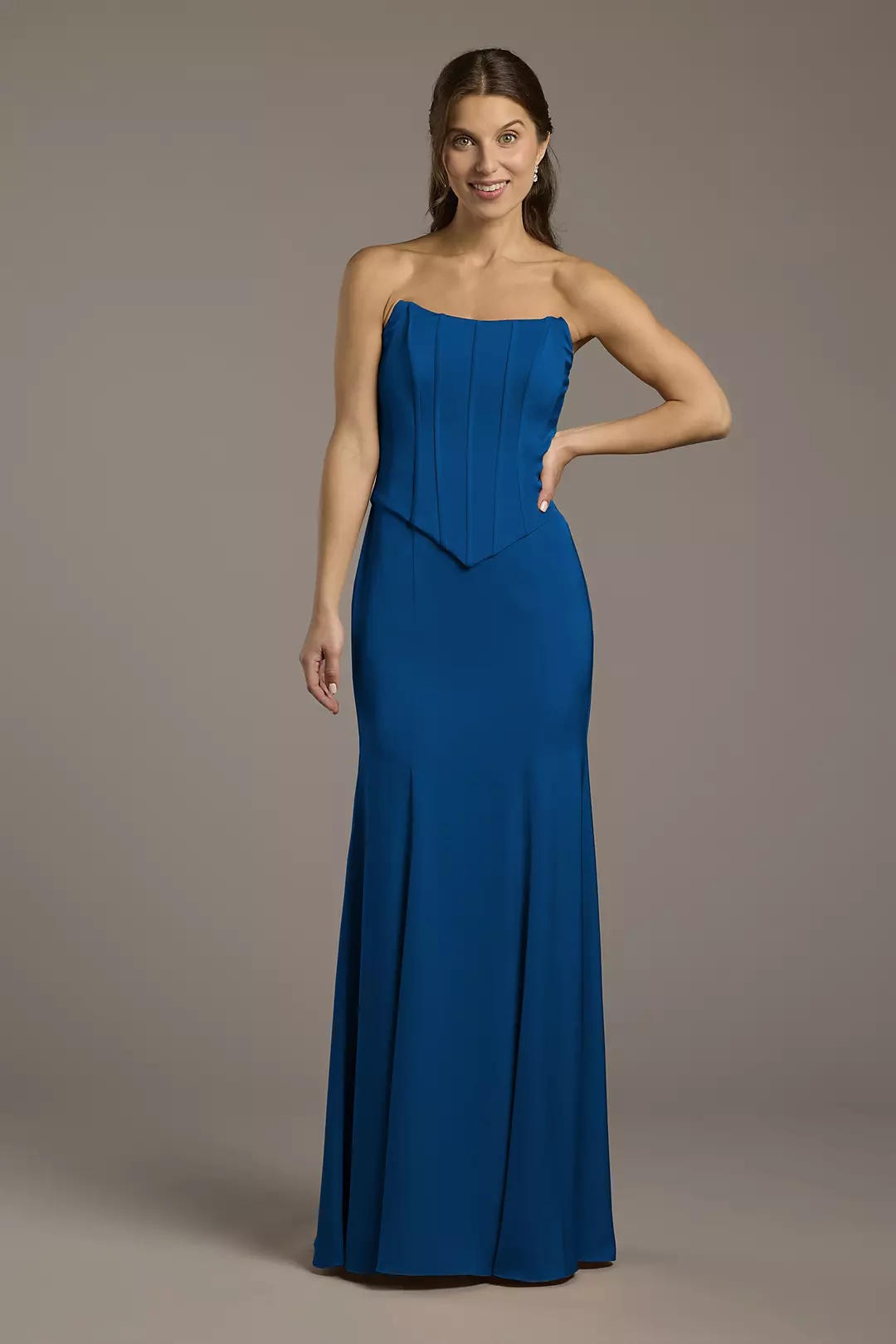 Matte Satin Corset Bodice Faux Two-Piece Dress - Image 130